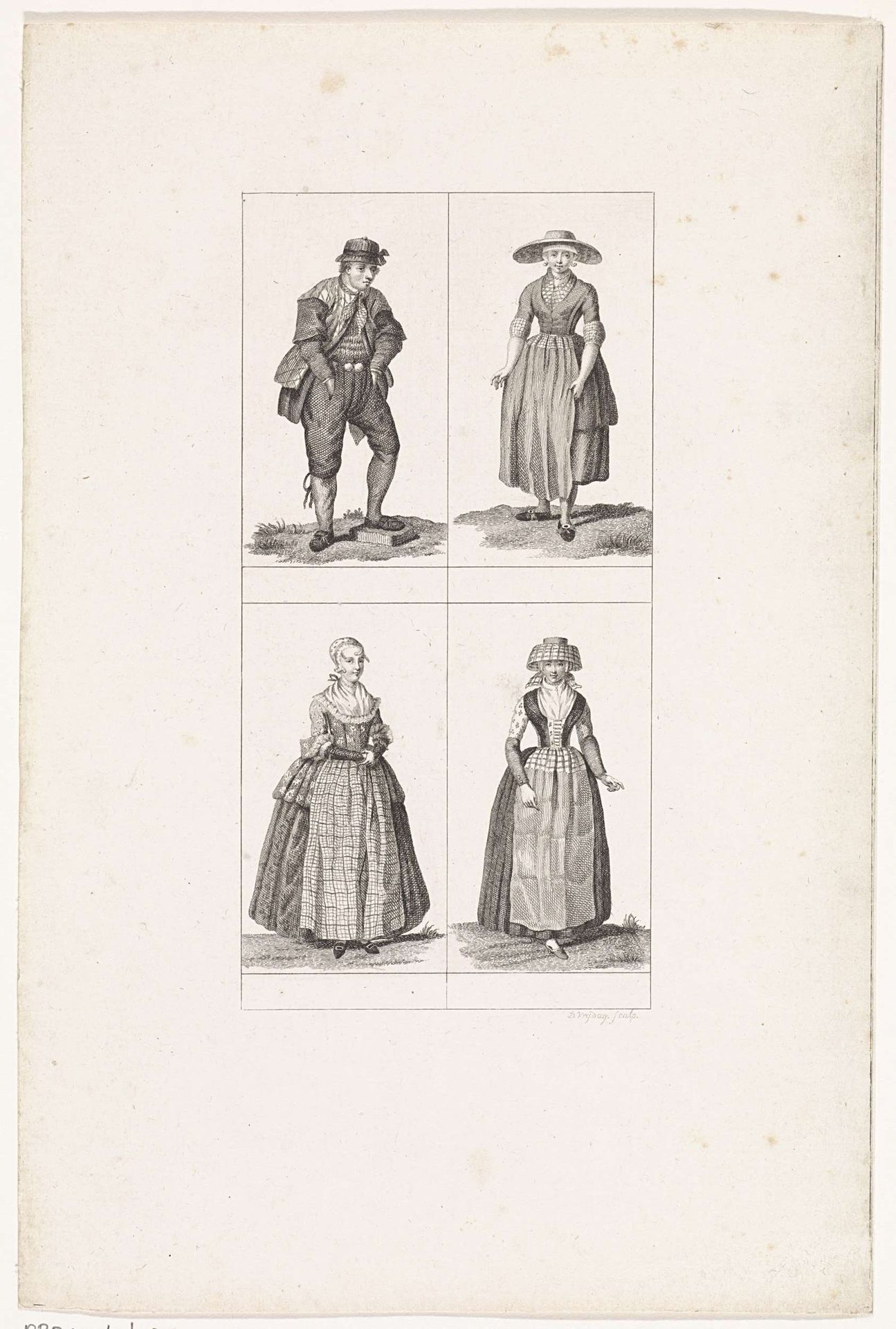 Vier figuren in Hollandse klederdracht by Daniël Vrijdag