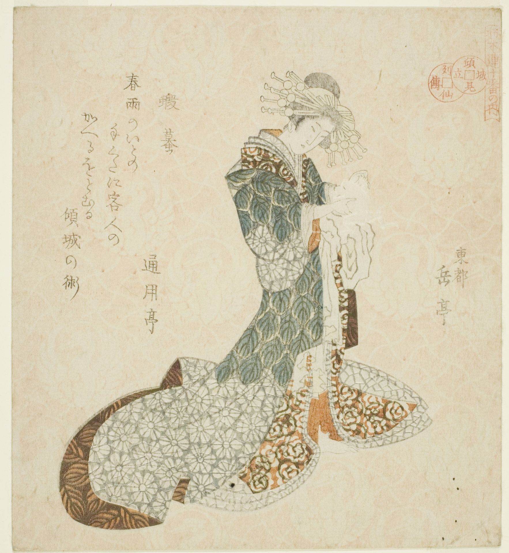 Liu Haichan (Gamma), from the series "Lives of Taoist Immortals Parodied by Courtesans - A Series of Seven (Keisei mitate ressenden, nanaban no uchi)" by Yashima Gakutei 屋島岳亭