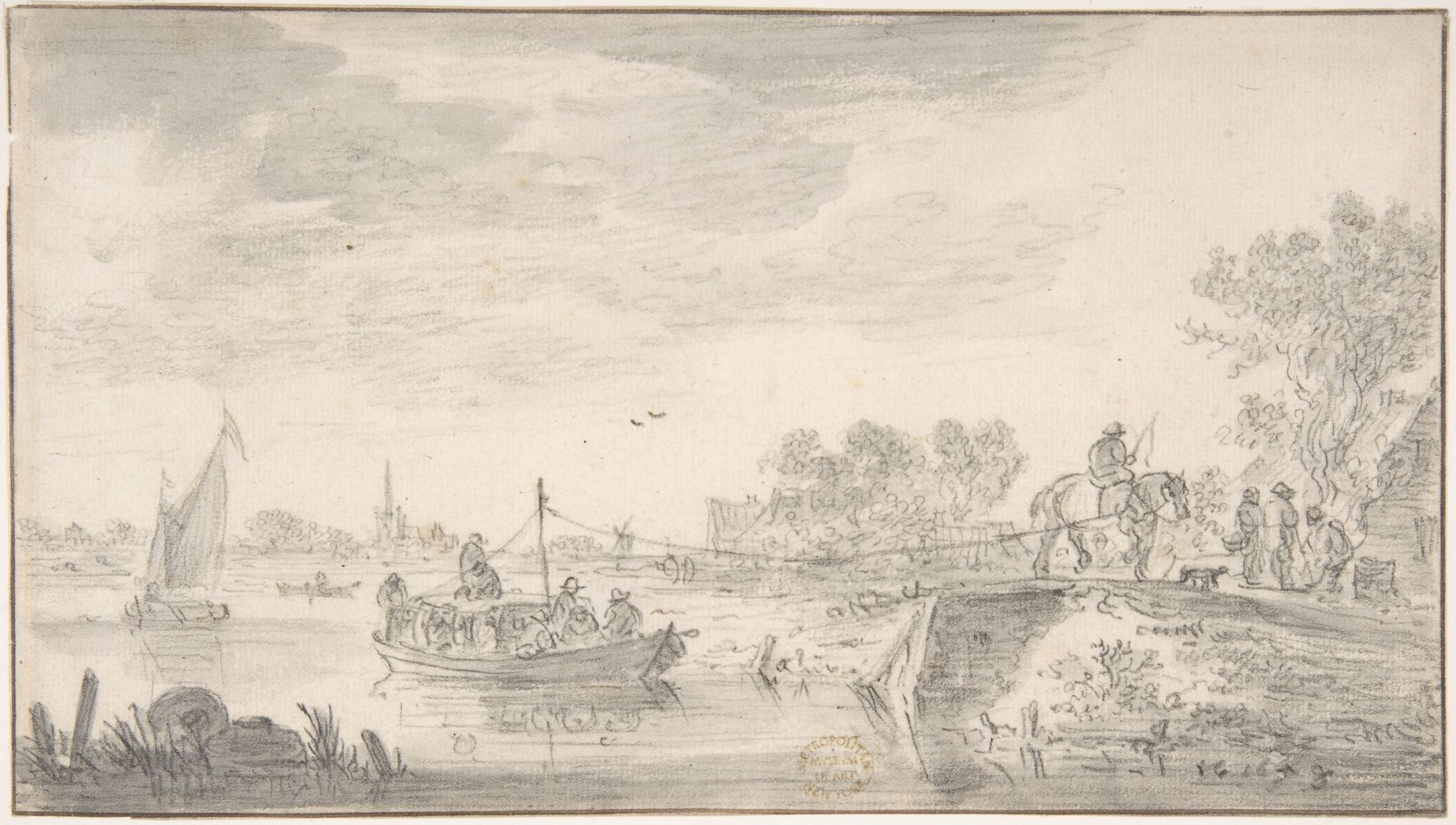 River Scene with Towboat by Jan van Goyen