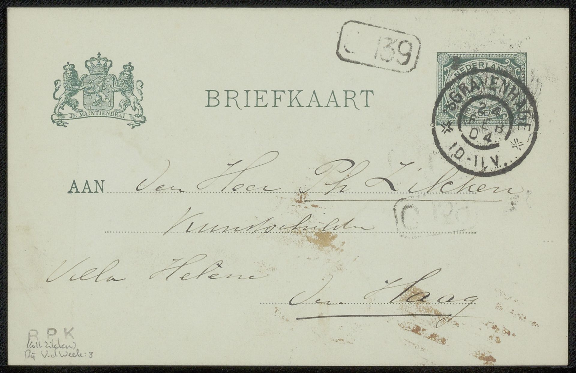 Briefkaart aan Philip Zilcken by Herman Johannes van der Weele