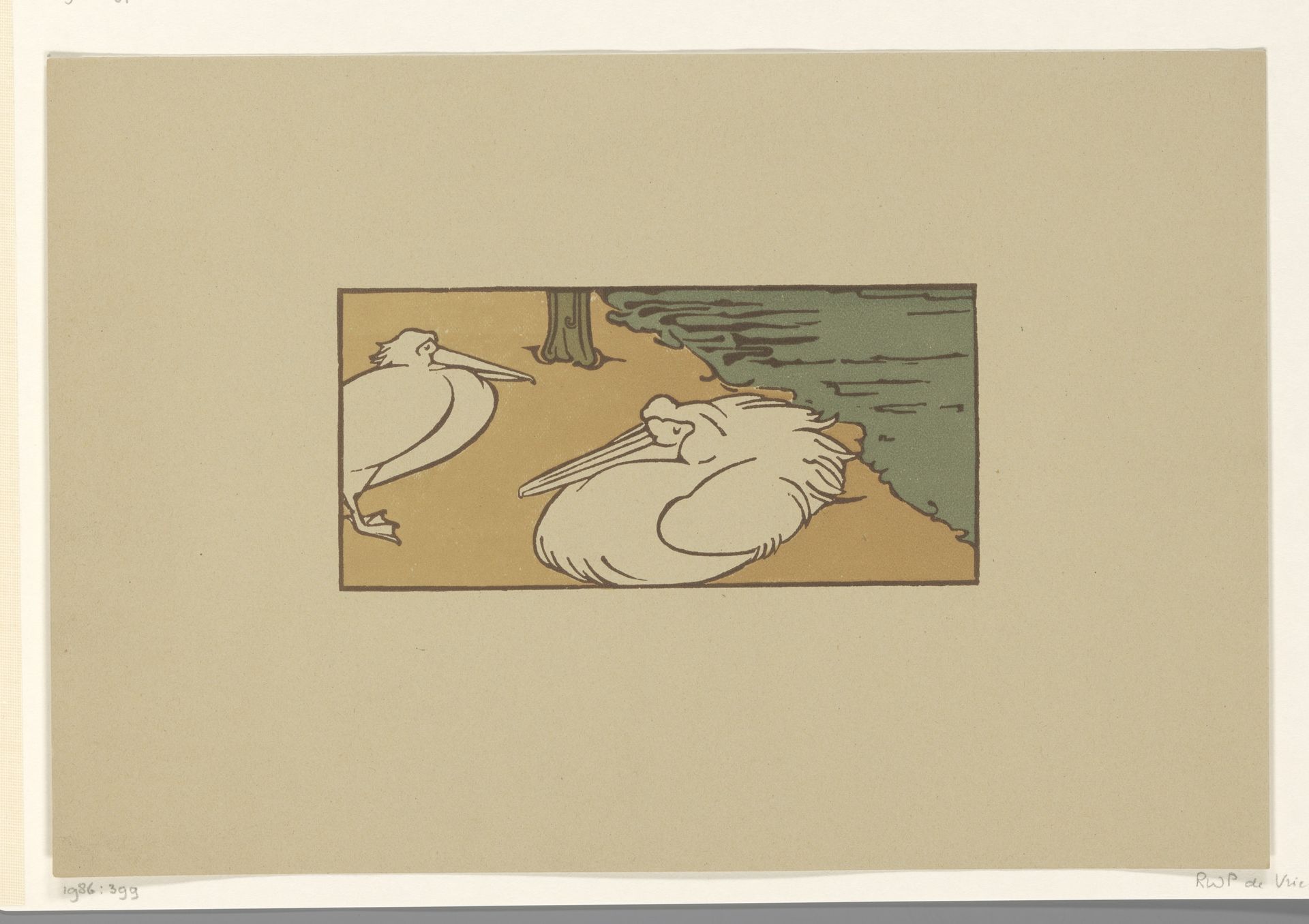Twee pelikanen aan de waterkant by Reinier Willem Petrus de (1874-1952) Vries