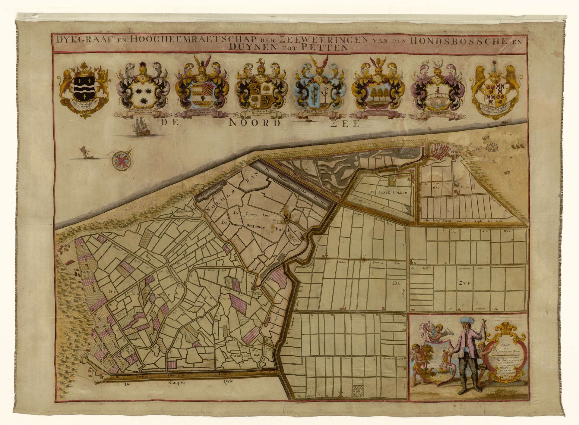 Kaart van de Hondsbossche Zeewering en de duinen bij Petten by Hendrik de Leth