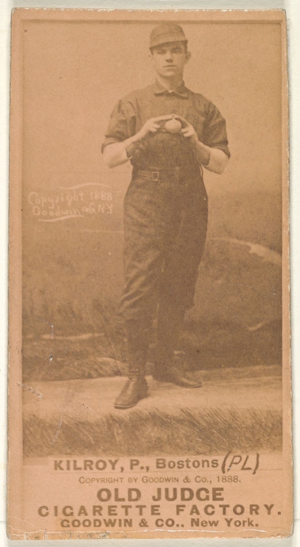 Kilroy, Pitcher, Boston, from the Old Judge series (N172) for Old Judge Cigarettes by Goodwin & Company