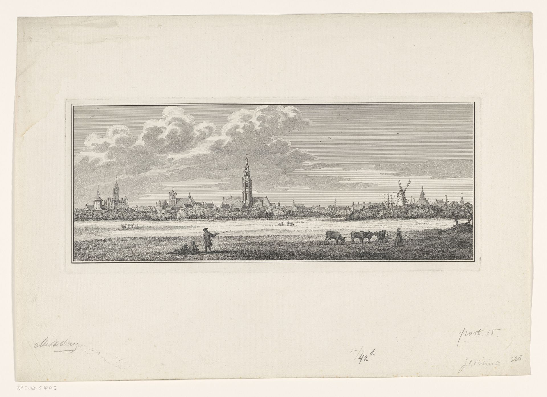 Gezicht op Middelburg, gezien vanaf het zuidoosten, 1744 by Jan Caspar Philips