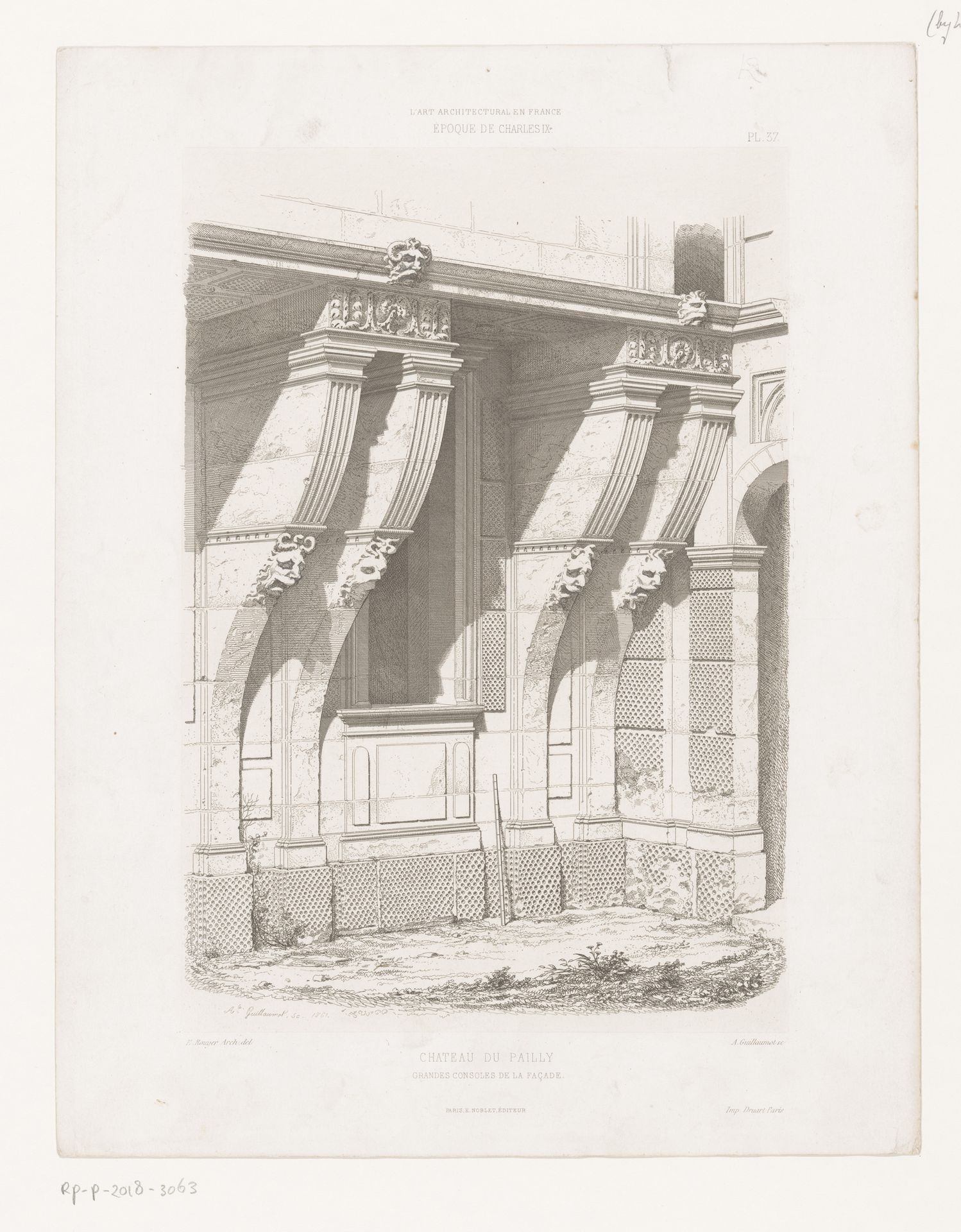 Deel van de façade van Chateau du Pailly by Auguste Alexandre Guillaumot