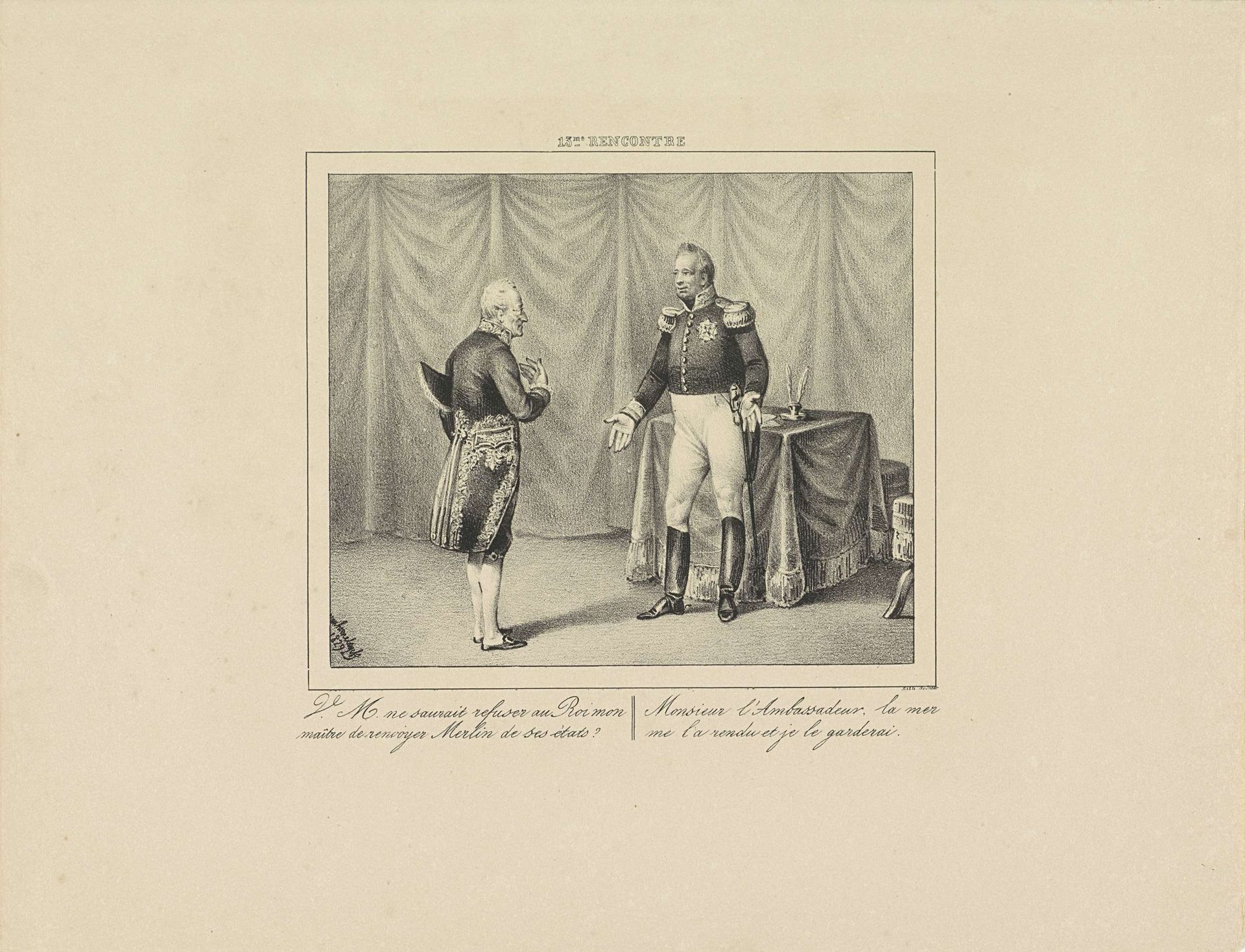 Koning Willem I slaat het verzoek om uitlevering van Merlin af, 1829 by Jean-Louis Van Hemelryck