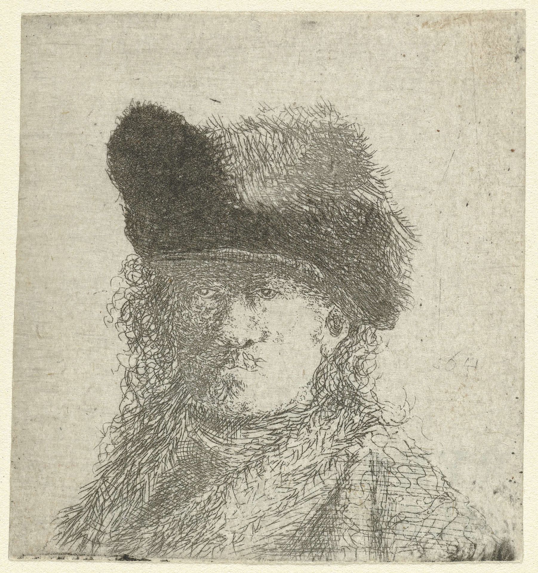 Portret van Rembrandt met bontmuts by Anonymous