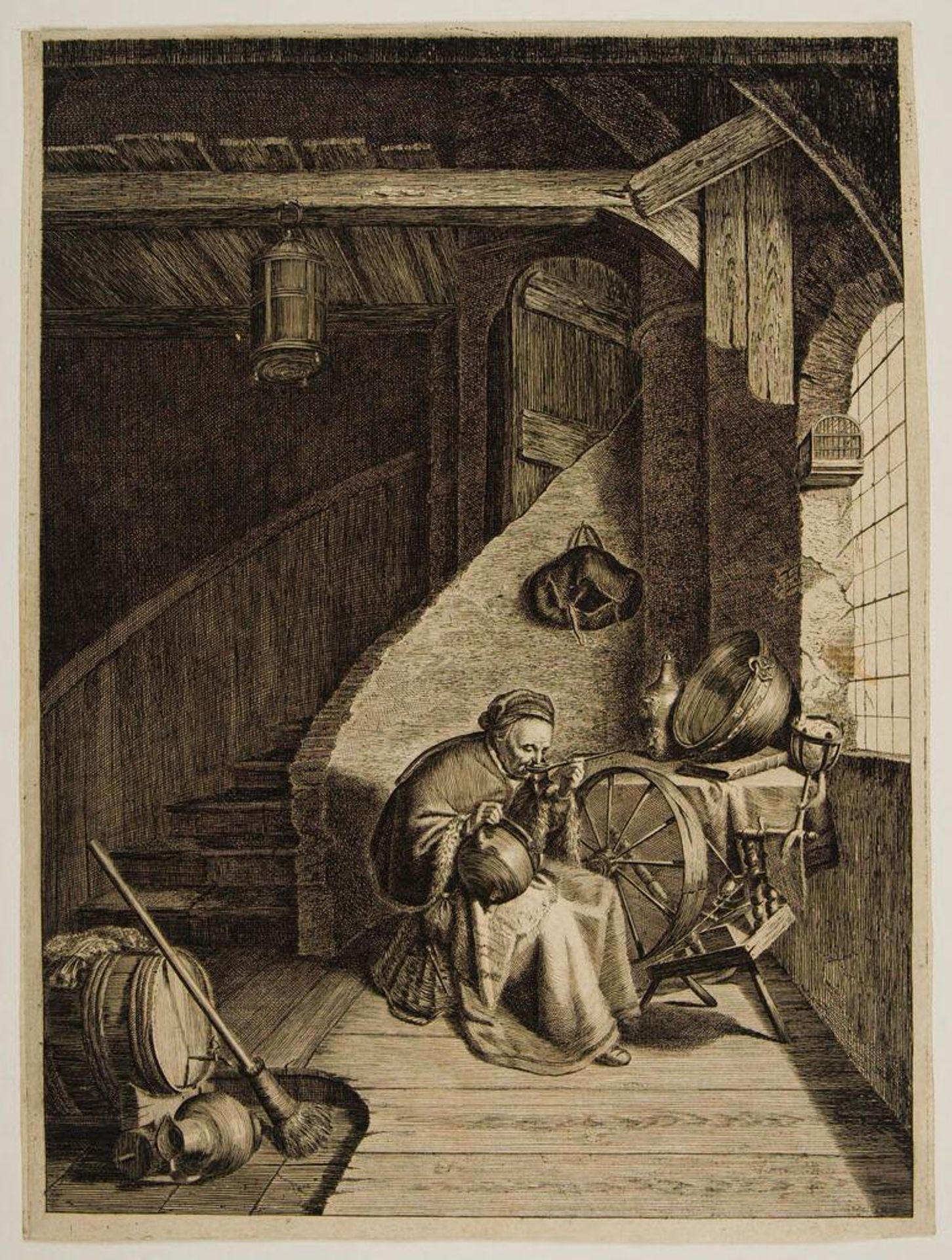 Old Woman Eating from an Iron Pot on Her Knee by Anonymous