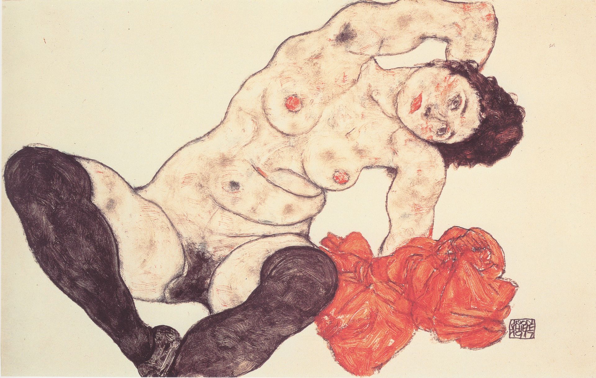 Sitting girl by Egon Schiele