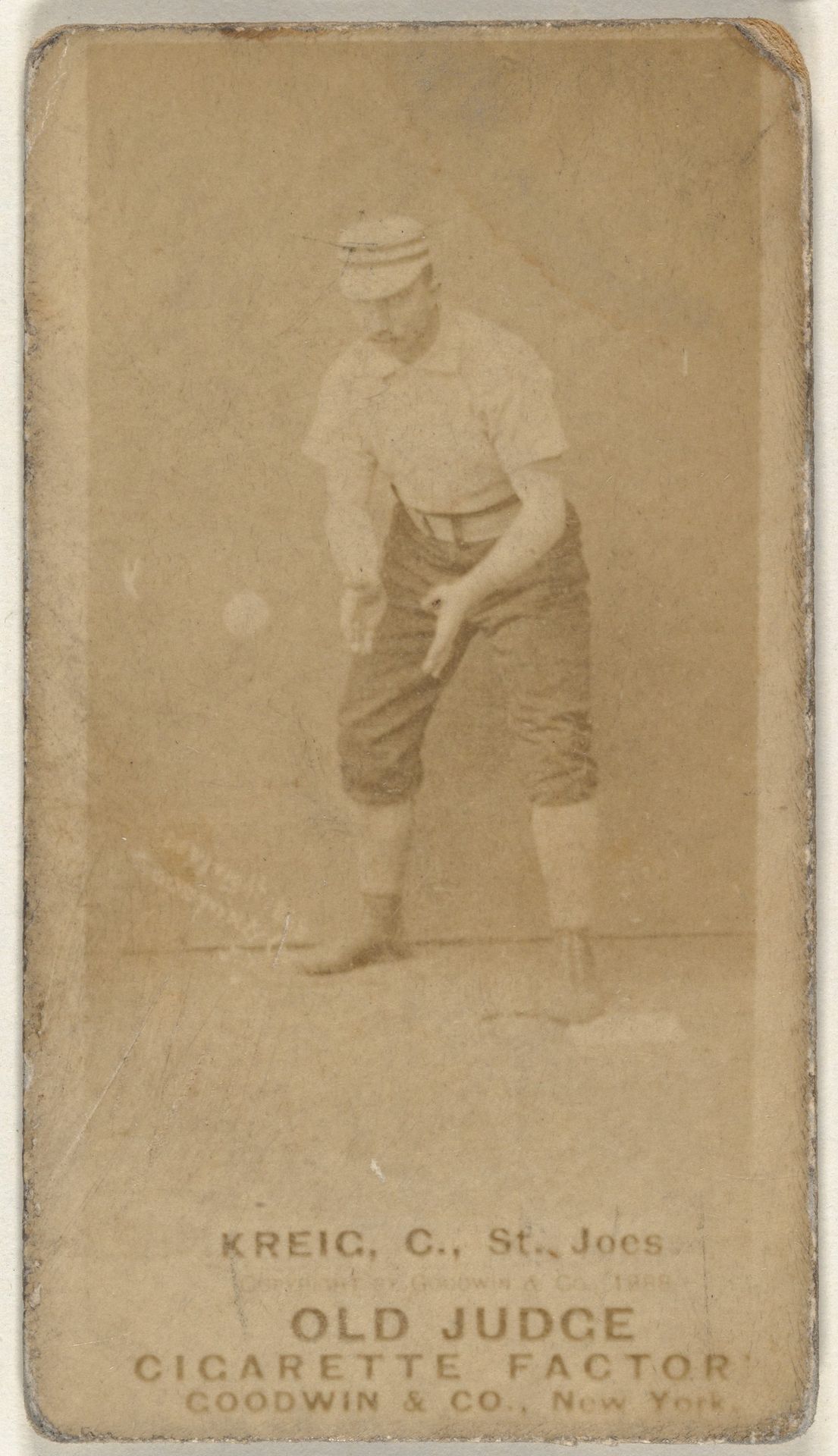 William Frederick "Bill" Krieg, 1st Base, St. Joseph Clay Eaters, from the Old Judge series (N172) for Old Judge Cigarettes by Goodwin & Company