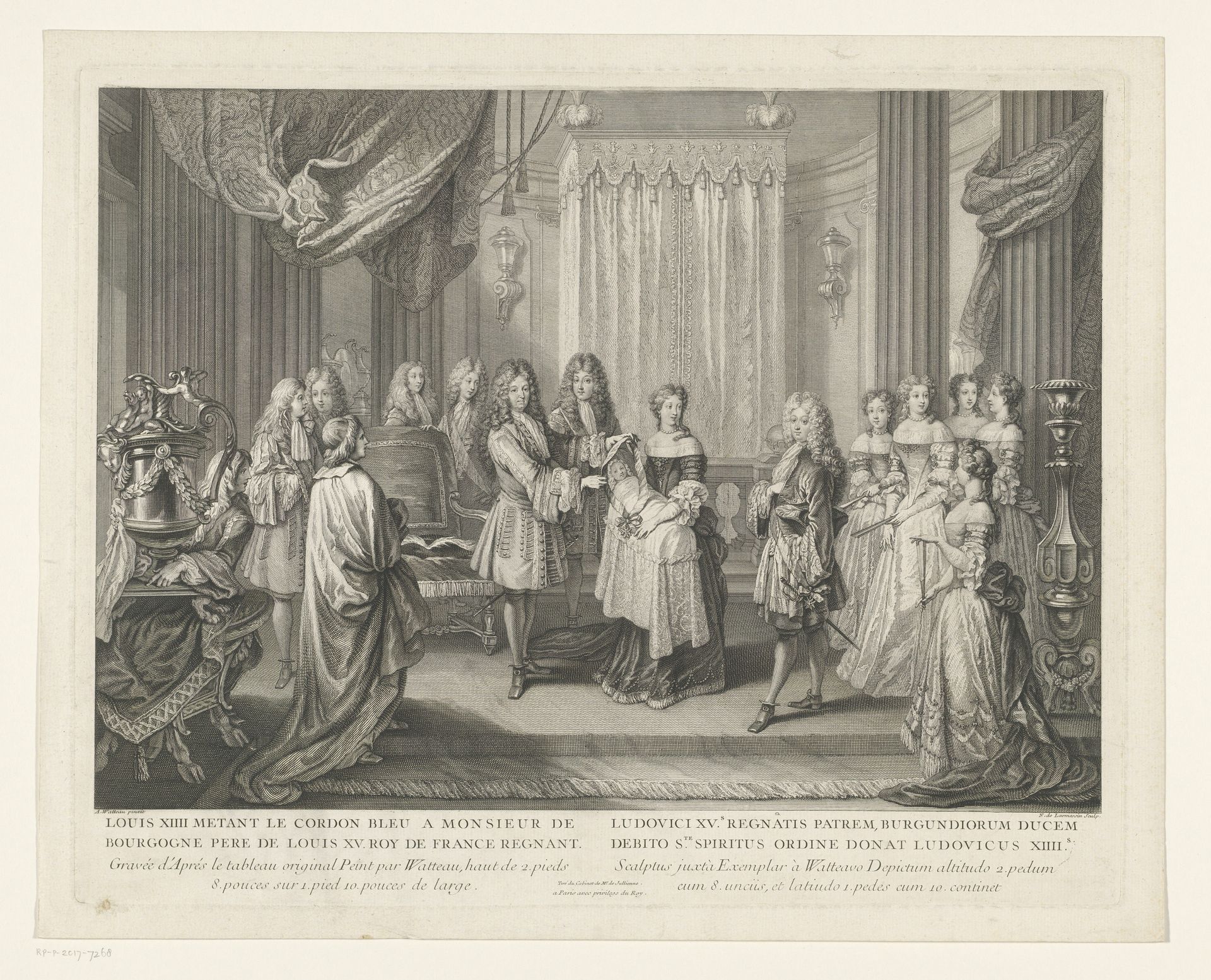 Lodewijk XIV kent de ridderorde van de Heilige Geest toe aan zijn kleinzoon, 1710 by Nicolas de (IV) Larmessin