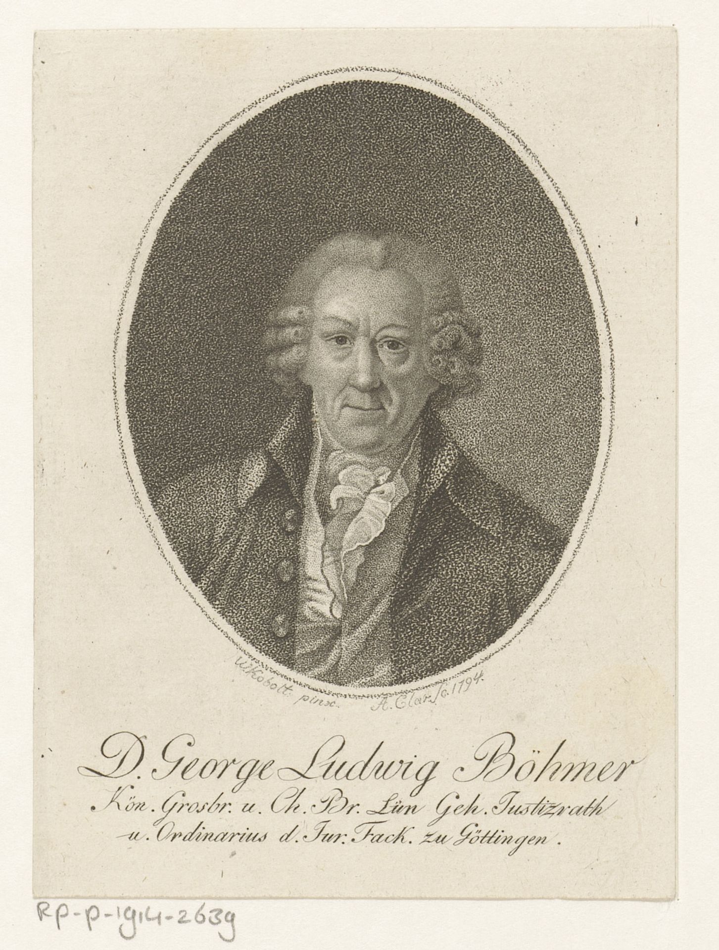 Portret van Georg Ludwig Böhmer by Johann Friedrich August Clar