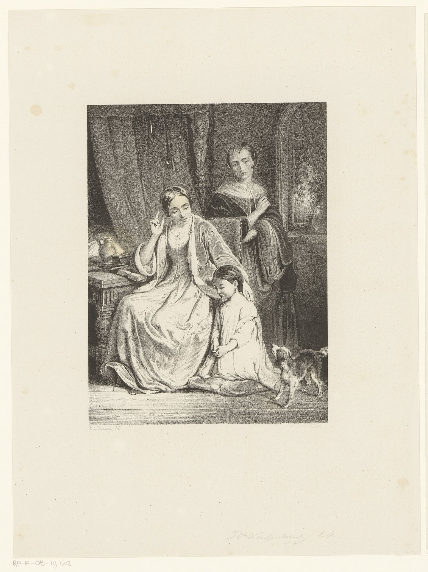 Twee vrouwen en biddend meisje by Frederik Hendrik Weissenbruch