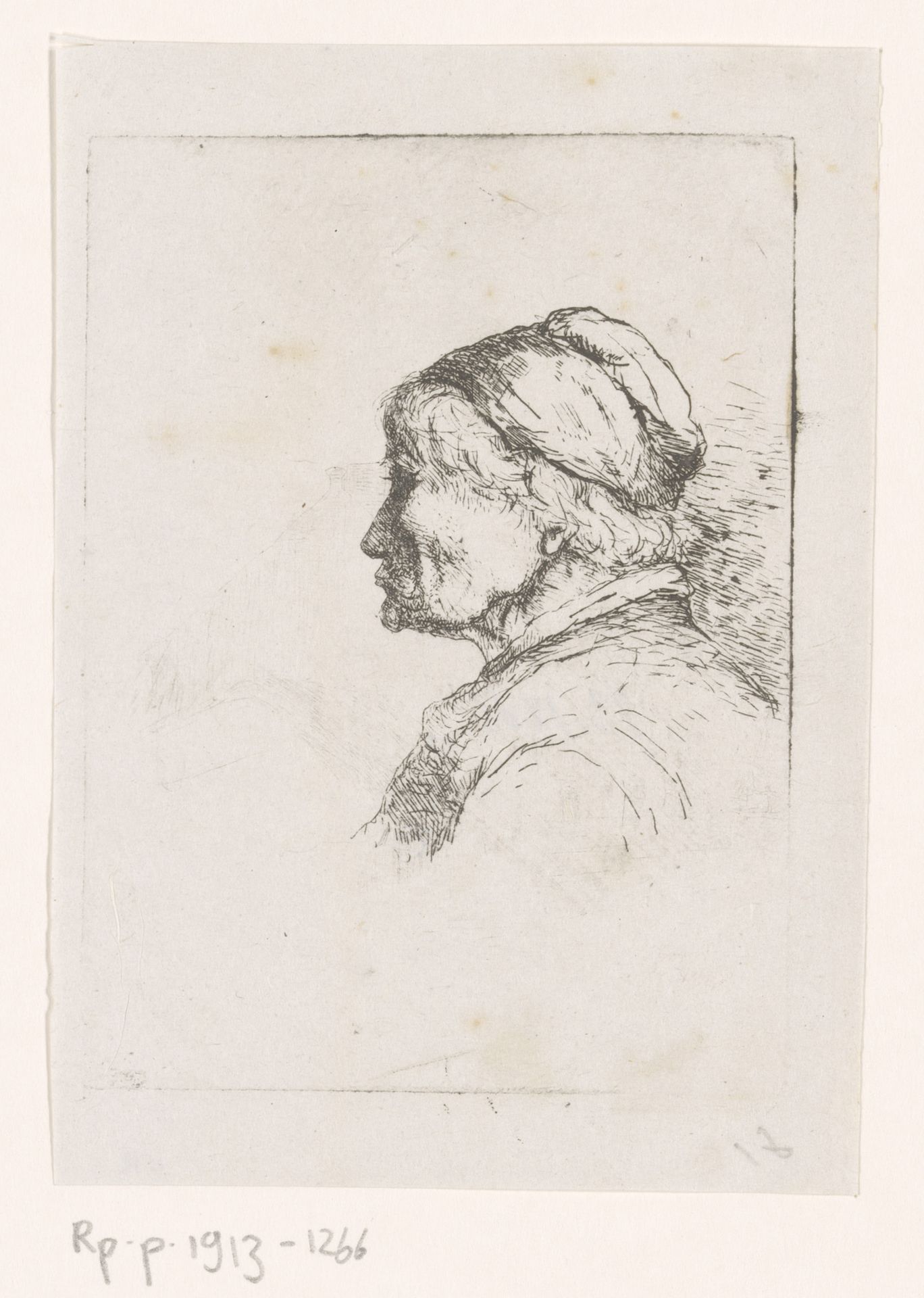 Portret van een oude vrouw, en profil by Philip Zilcken