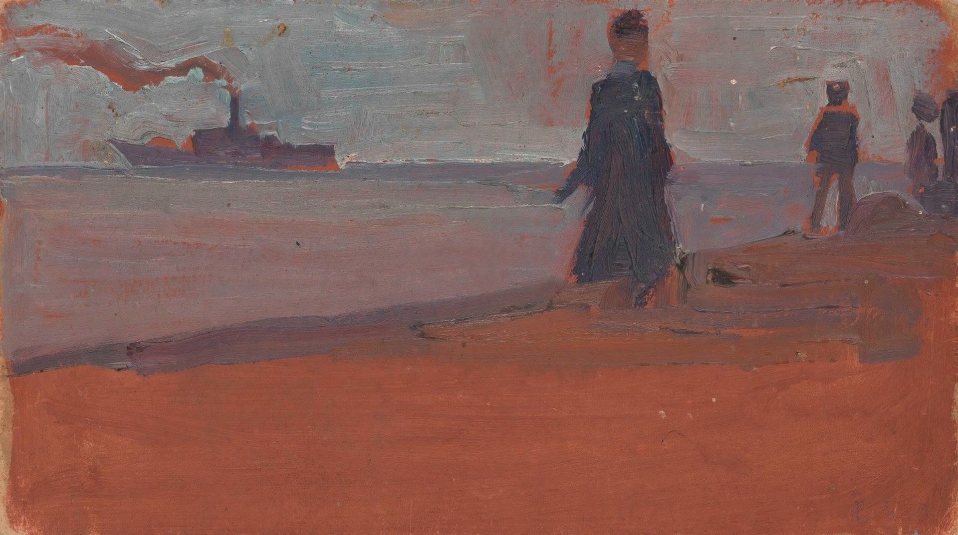 Dampfer vom Strand aus gesehen by Egon Schiele