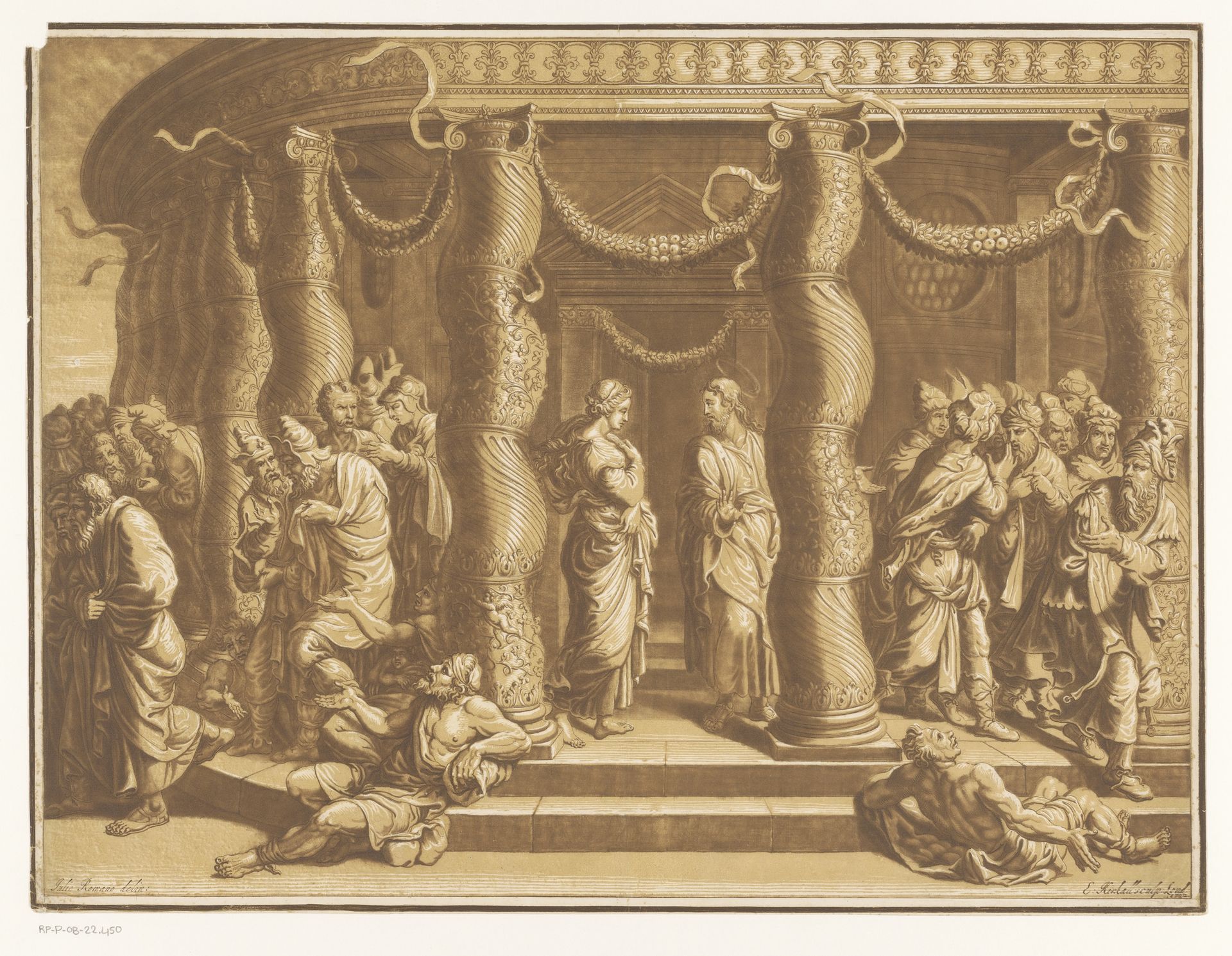 Christus en de overspelige vrouw by Elisha Kirkall