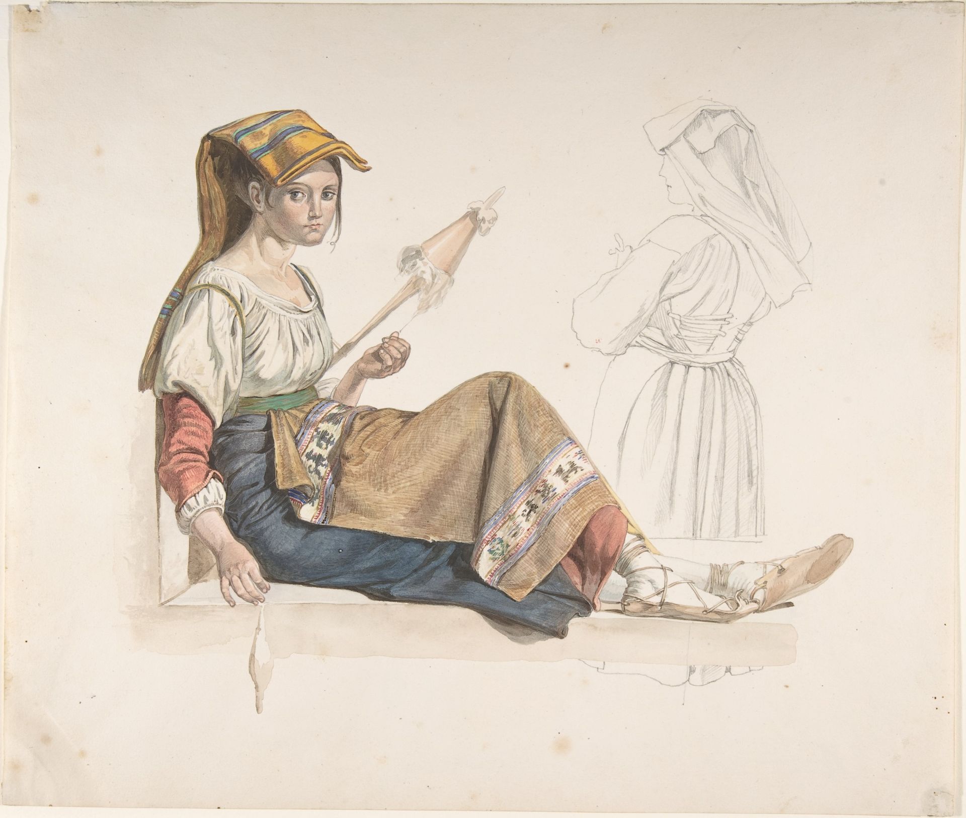 Neapolitan Woman (recto); Study for an Interior (verso) by Karl Wilhelm Freiherr von Heideck
