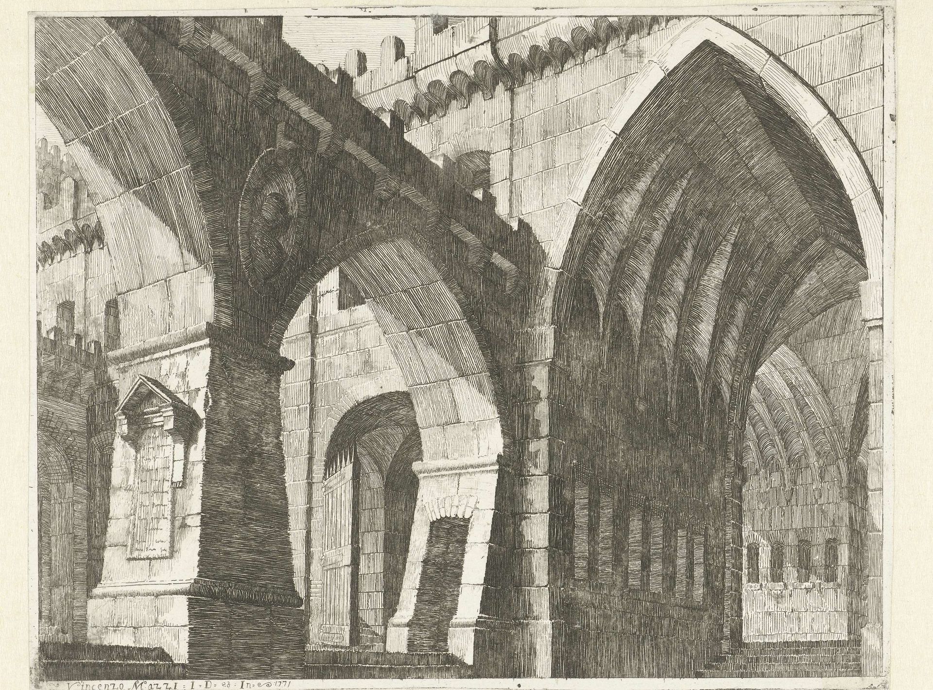 Binnenplaats van een burcht by Vincenzo Mazzi