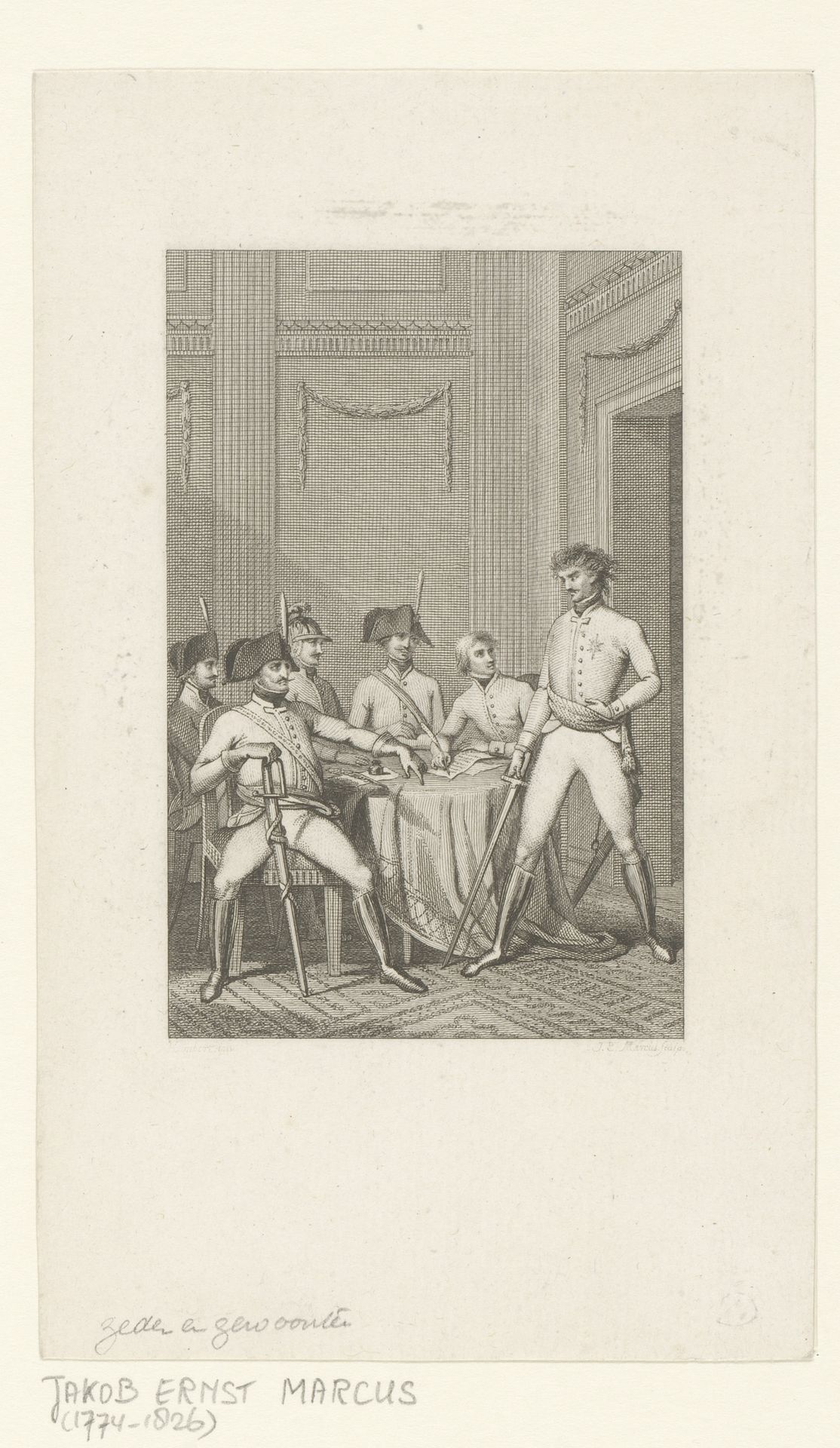 Officieren in een interieur by Jacob Ernst Marcus