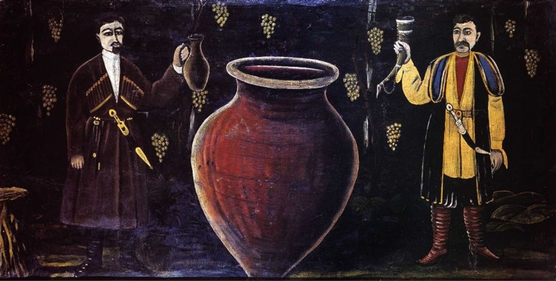 Two Georgians by a Giant Wine Jar (Quevri) by Niko Pirosmani