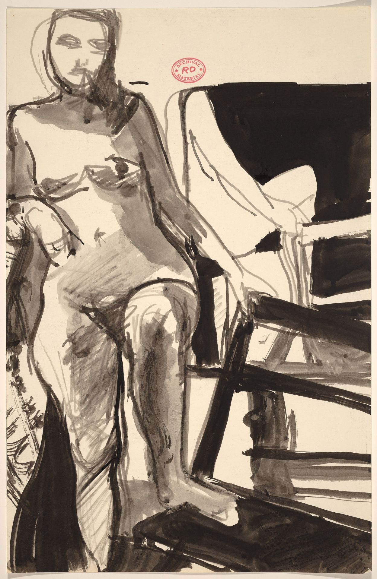 Untitled [standing female nude with left foot on chair seat] by Richard Diebenkorn