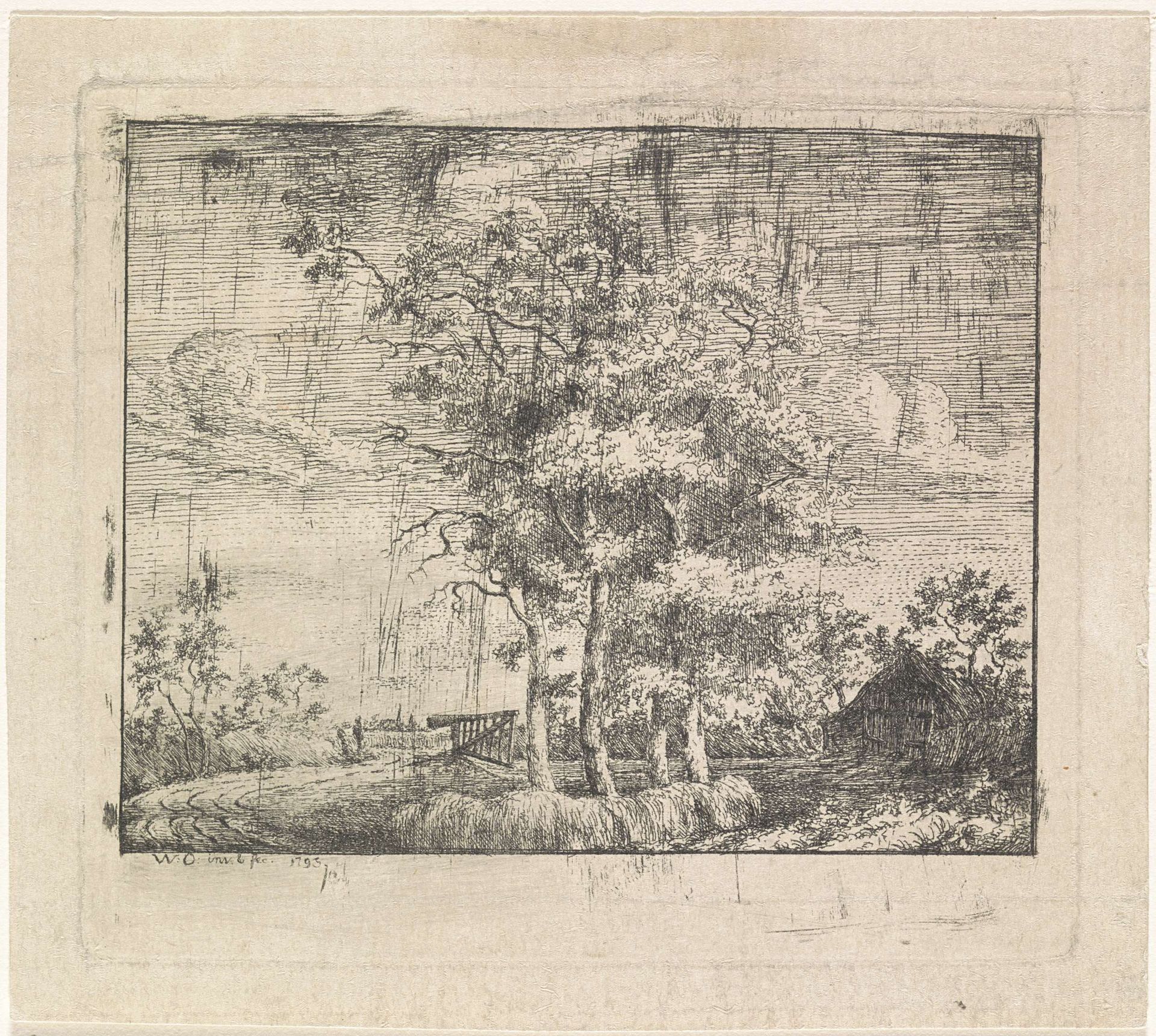 Landschap met vier bomen by Monogrammist WO
