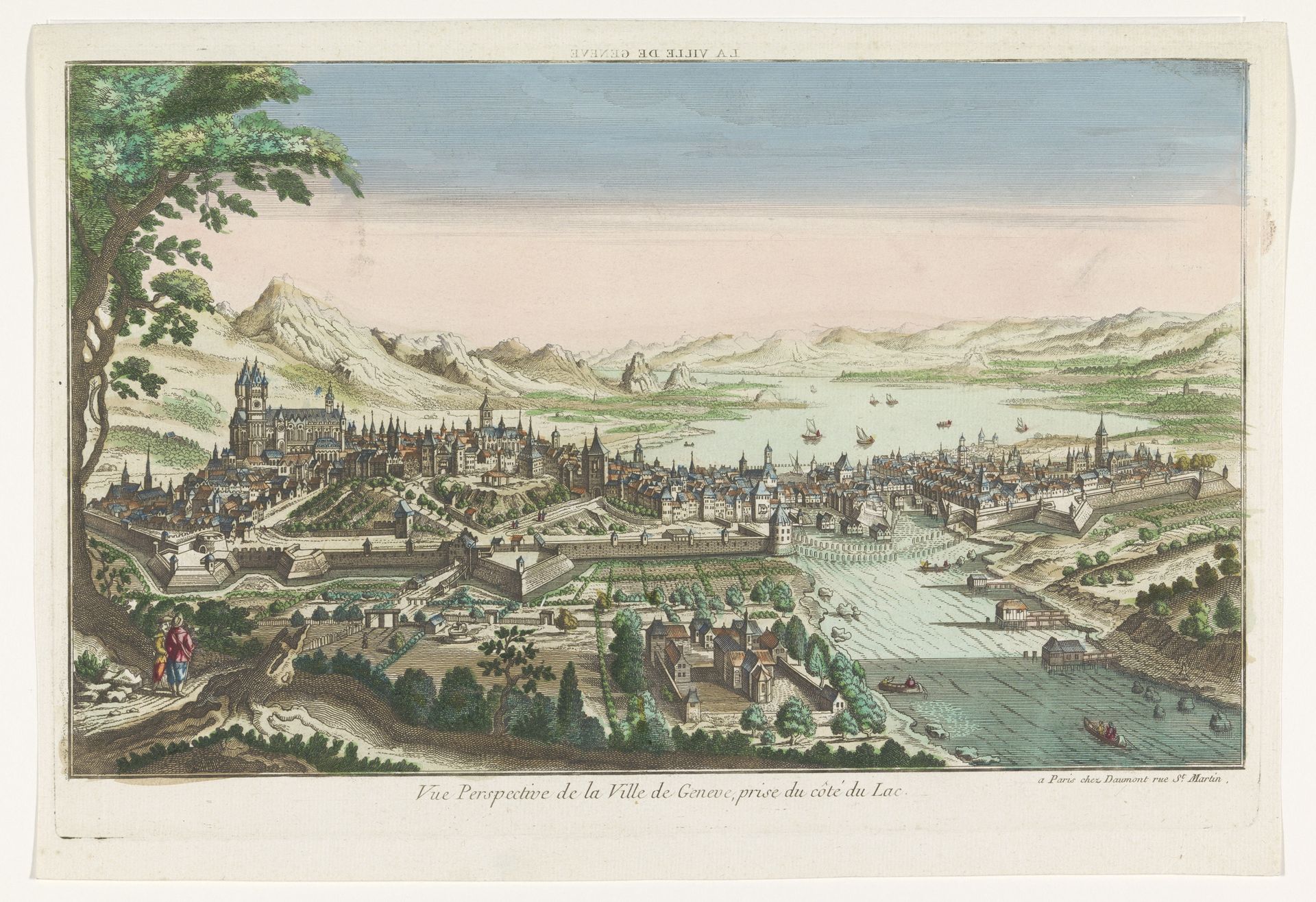 Gezicht op de stad Genève gezien vanaf het Meer van Genève by Jean-François Daumont