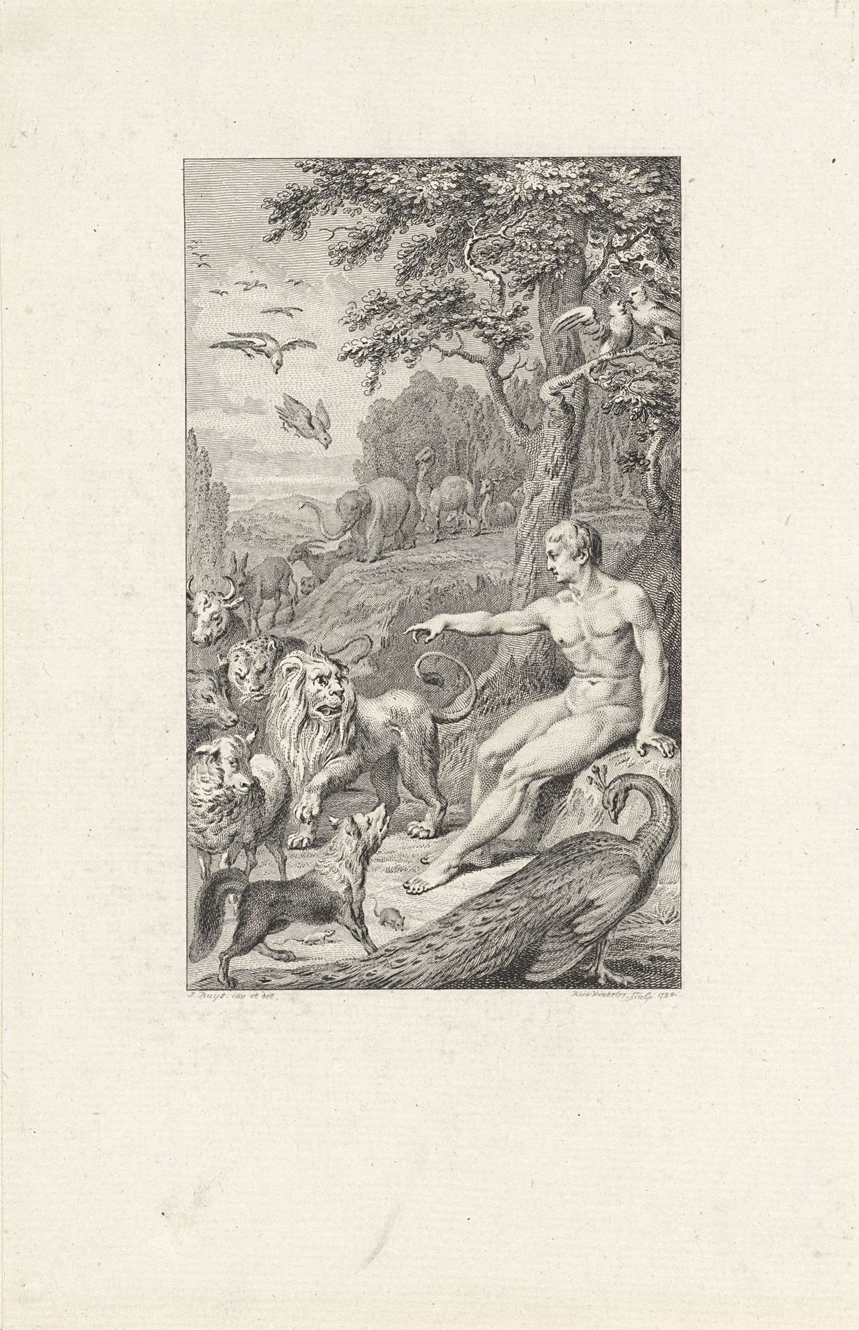 Adam geeft de dieren hun namen by Reinier Vinkeles