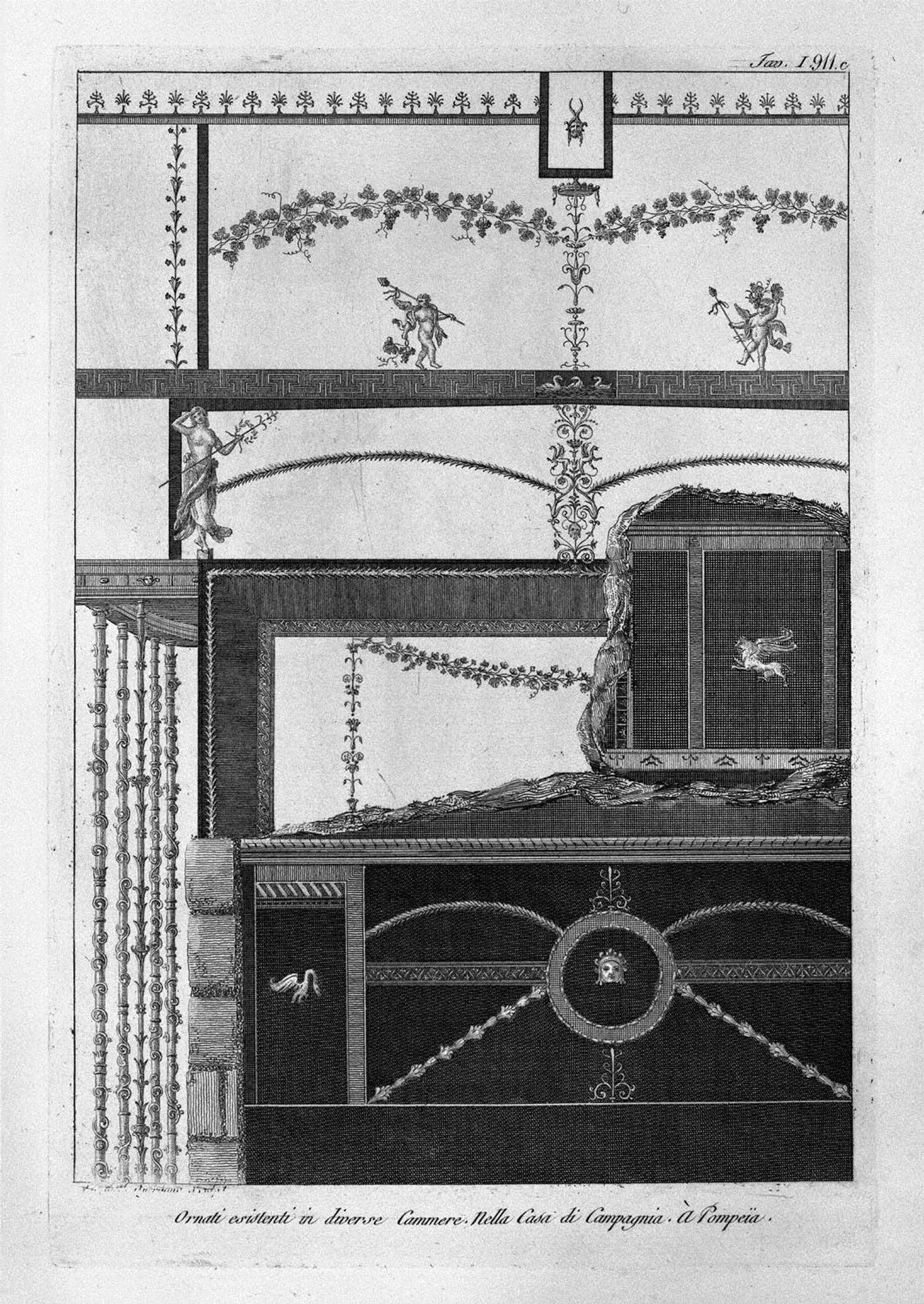 Several adorned the walls, vaults and floors in mosaic, existing in the cam of the Opera House for the decorations of Pompeii by Giovanni Battista Piranesi