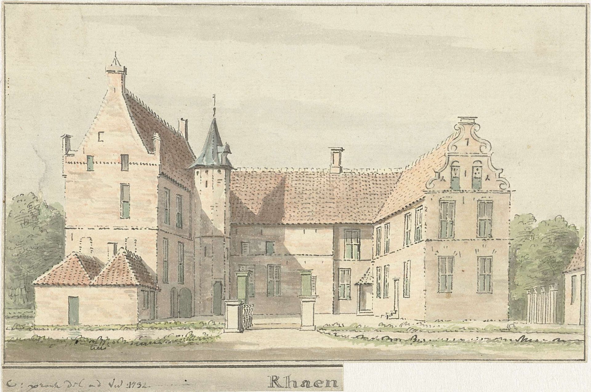 Gezicht op de havezate Rhaan bij Hellendoorn, van voren by Cornelis Pronk