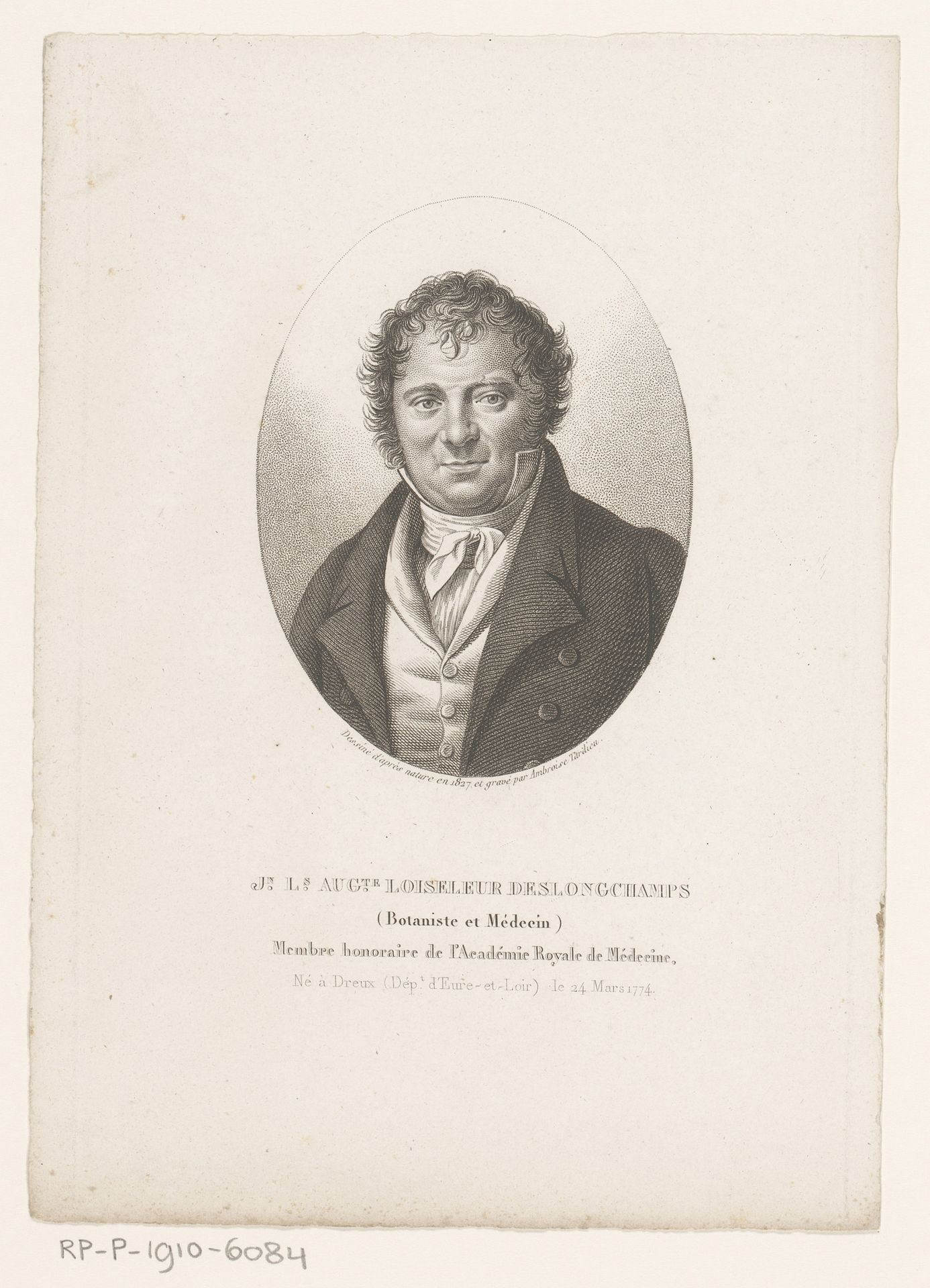 Portret van Jean Louis Auguste Loiseleur-Deslongchamps by Ambroise Tardieu