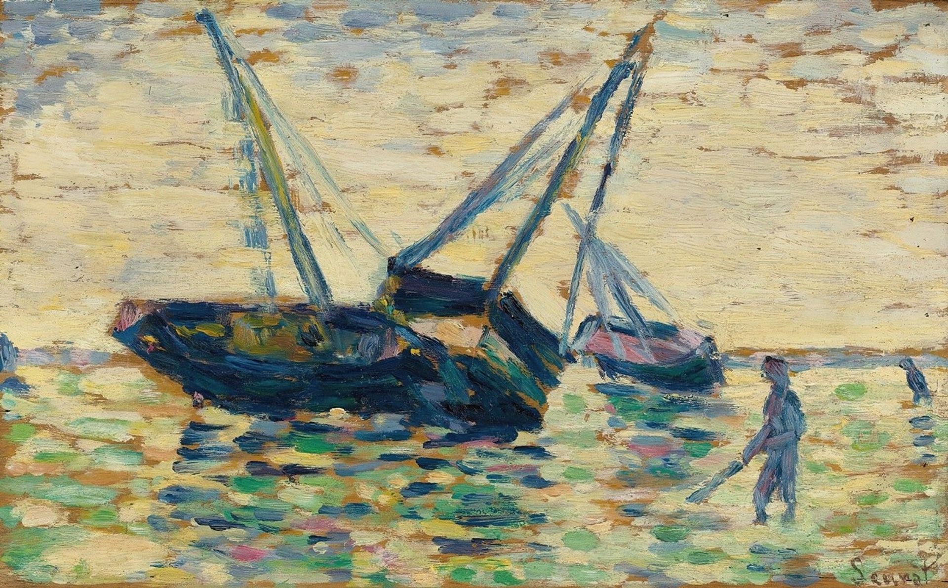 Trois Bateaux Et Un Marin by Georges Seurat