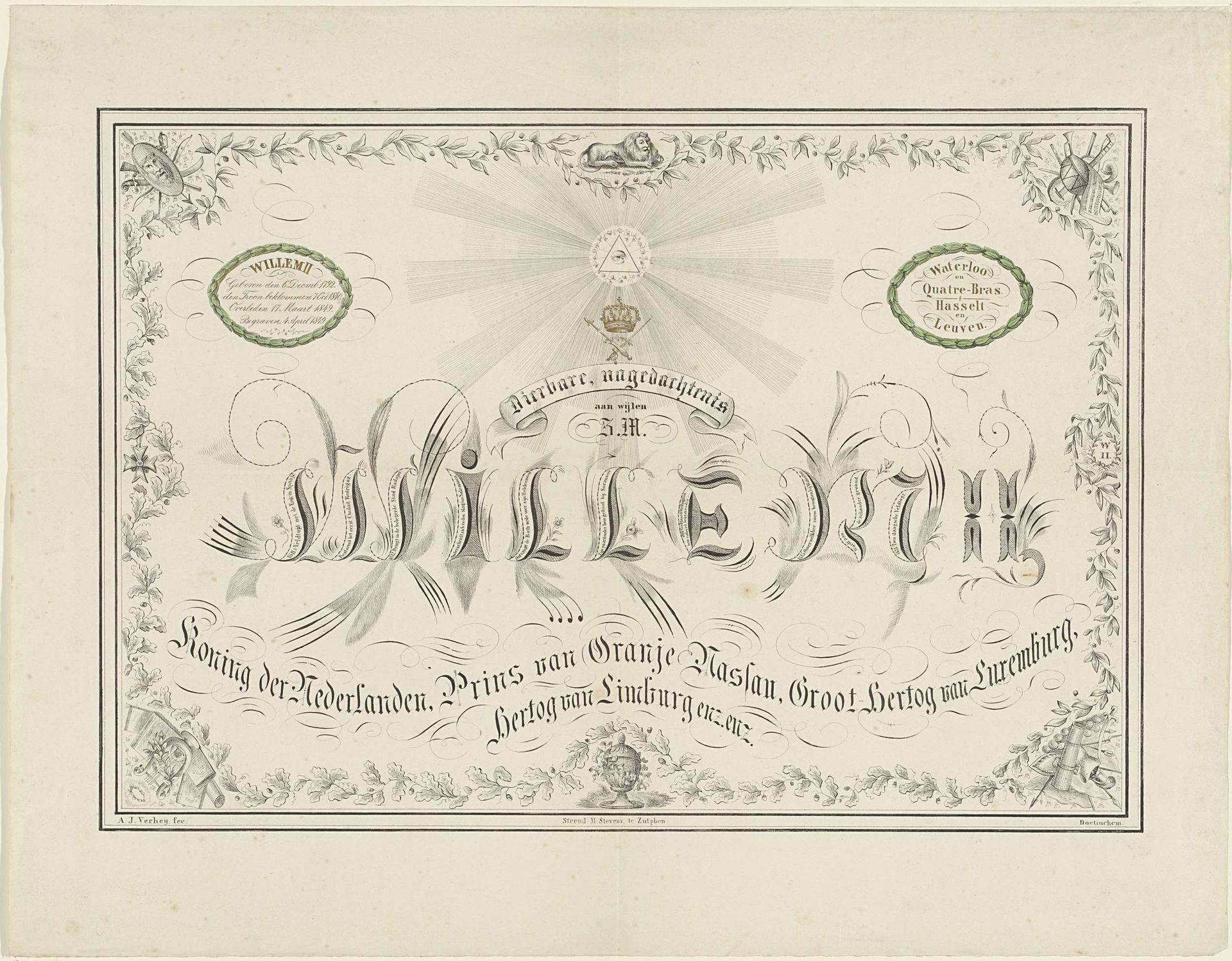 Nagedachtenis aan Willem II, koning der Nederlanden by A.J. Verheij