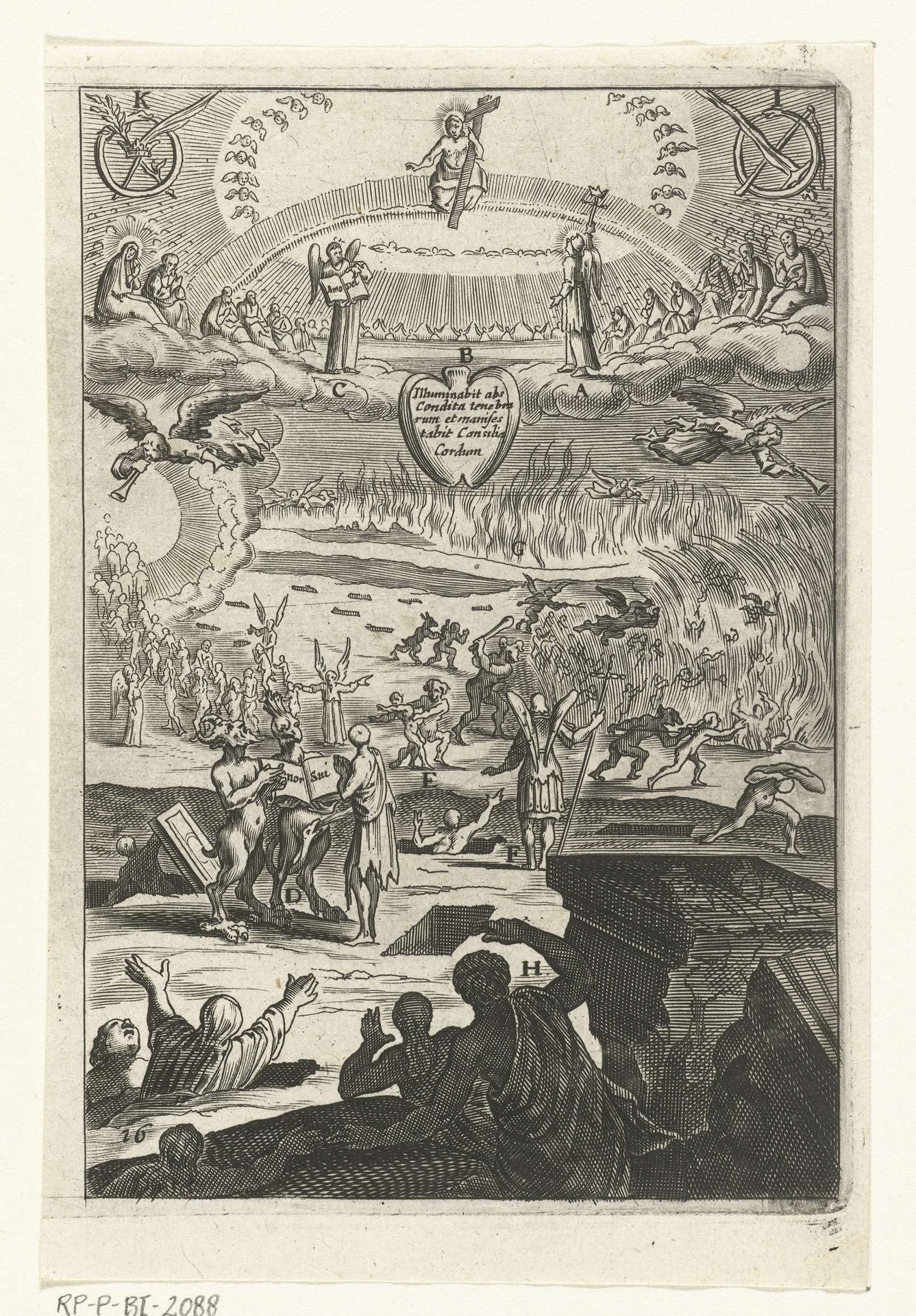 Embleem met het laatste oordeel ter overweging van leven in deugd of zonde by Anonymous