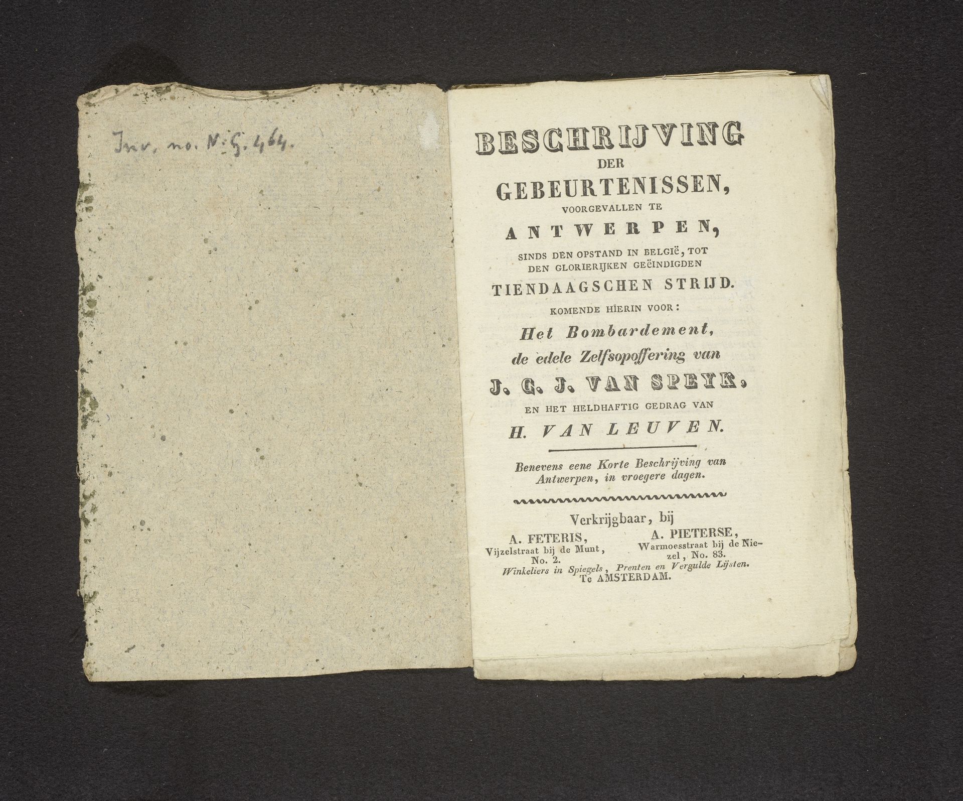Beschrijving der gebeurtenissen, voorgevallen te Antwerpen by A. Feteris