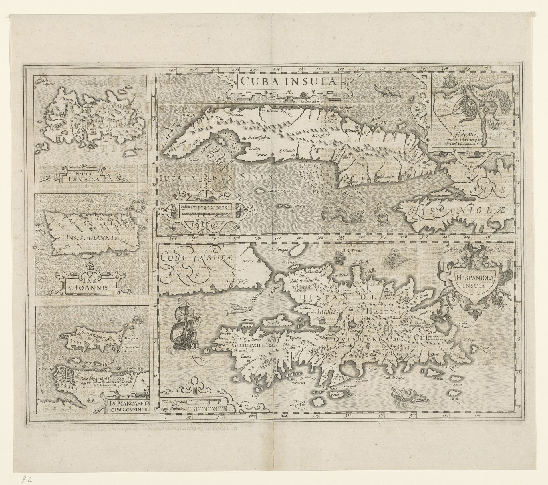 Kaart van vijf Caraibïsche eilanden: Cuba, Haïti, Jamaica, Puerto Rico en St. Margareta by Anonymous