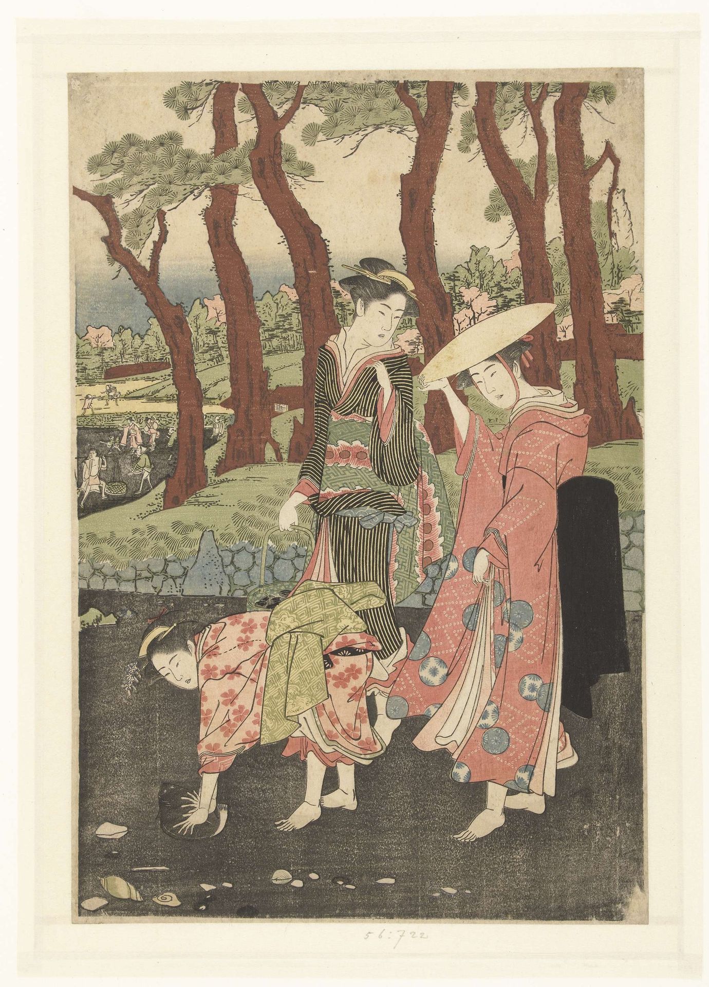 Vissen en schelpen verzamelen bij laag water by Utagawa Toyokuni I