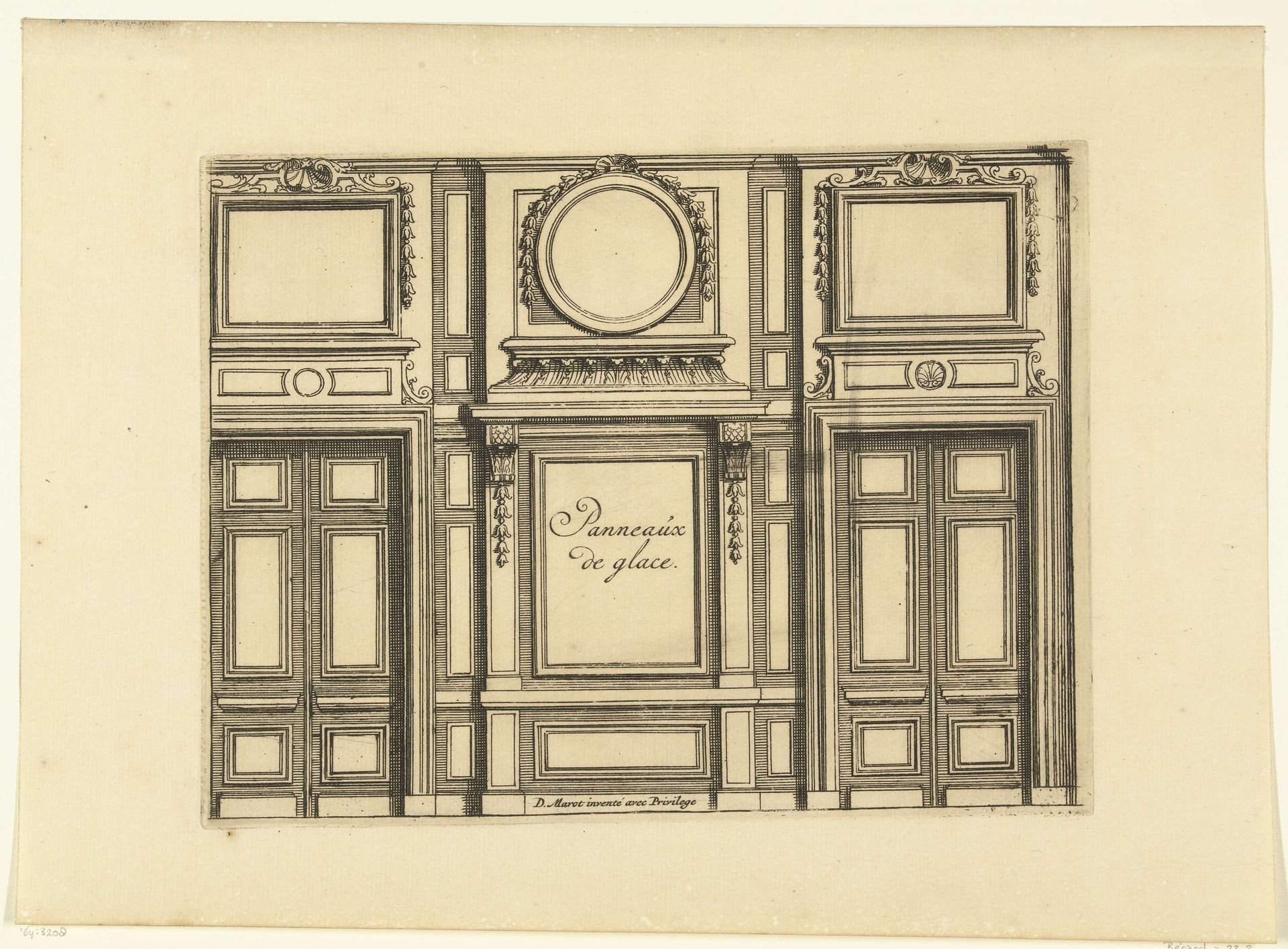 Muur met schoorsteen tussen twee deuren by Daniël (I) Marot