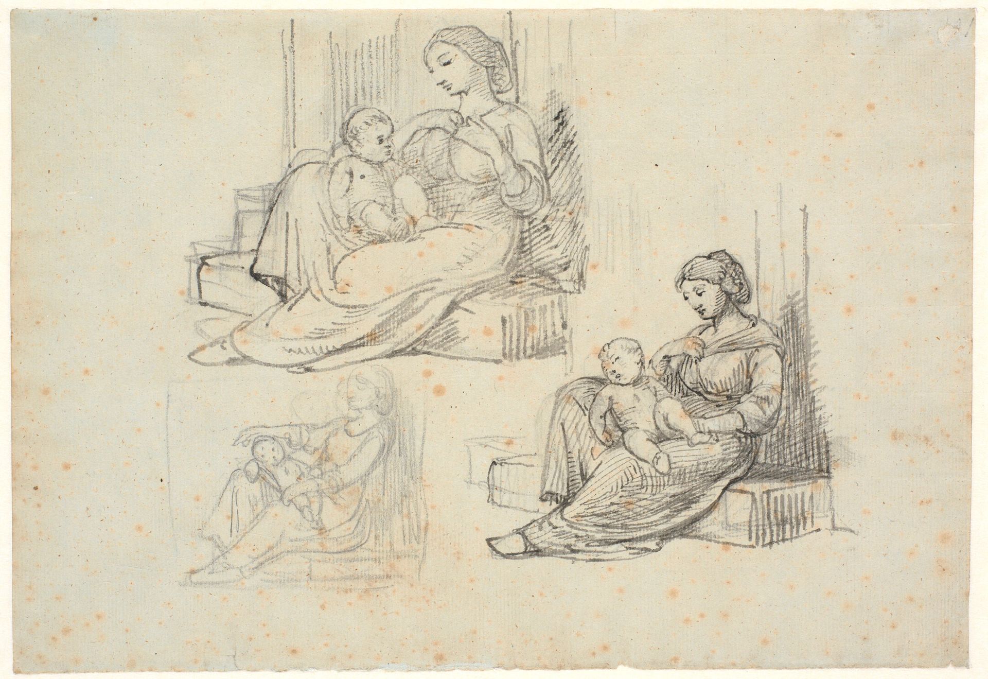 Italiensk moder og barn. Tre udkast by Wilhelm Marstrand