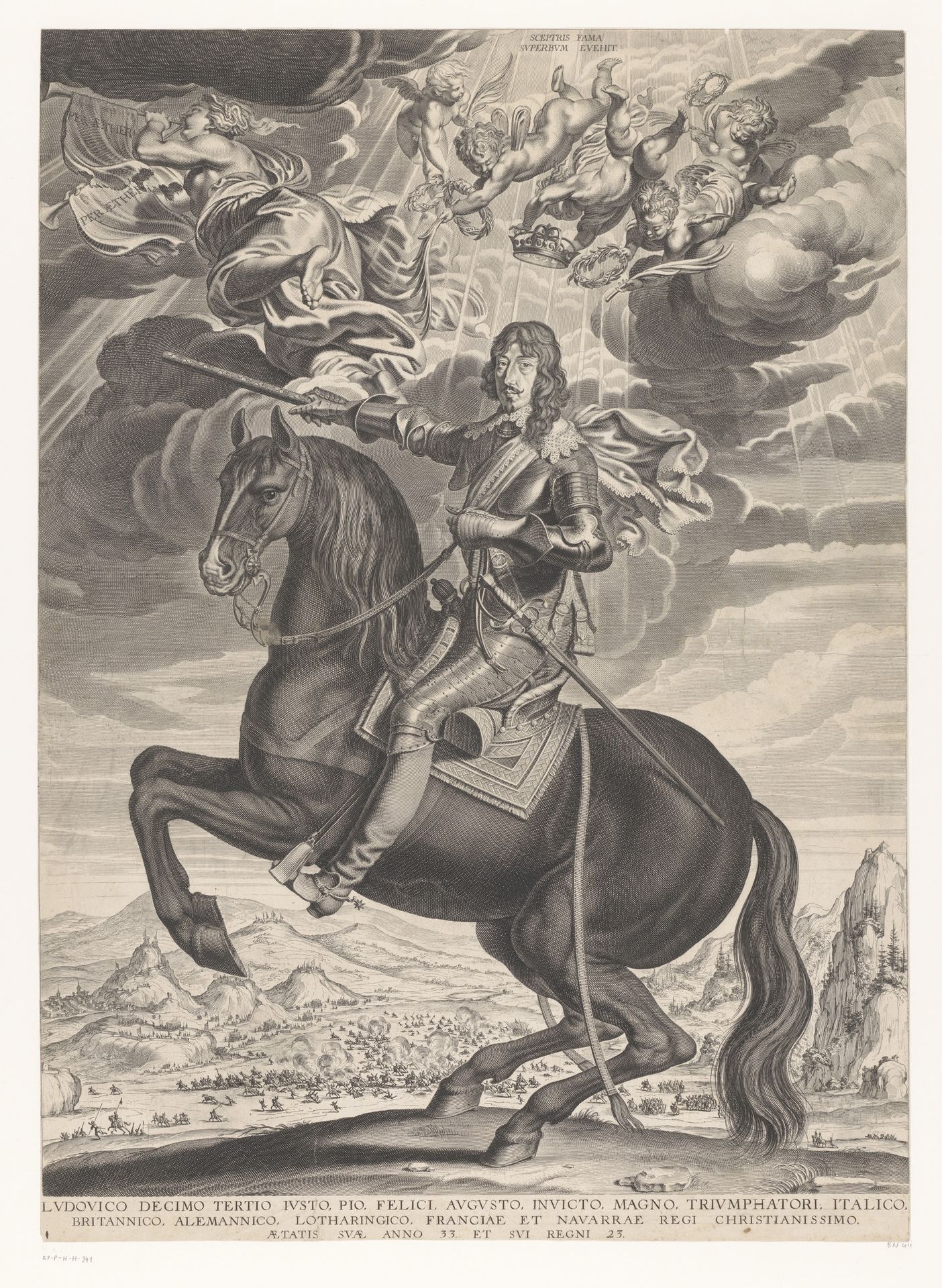 Ruiterportret van Lodewijk XIII van Frankrijk op 33-jarige leeftijd by Michel Lasne
