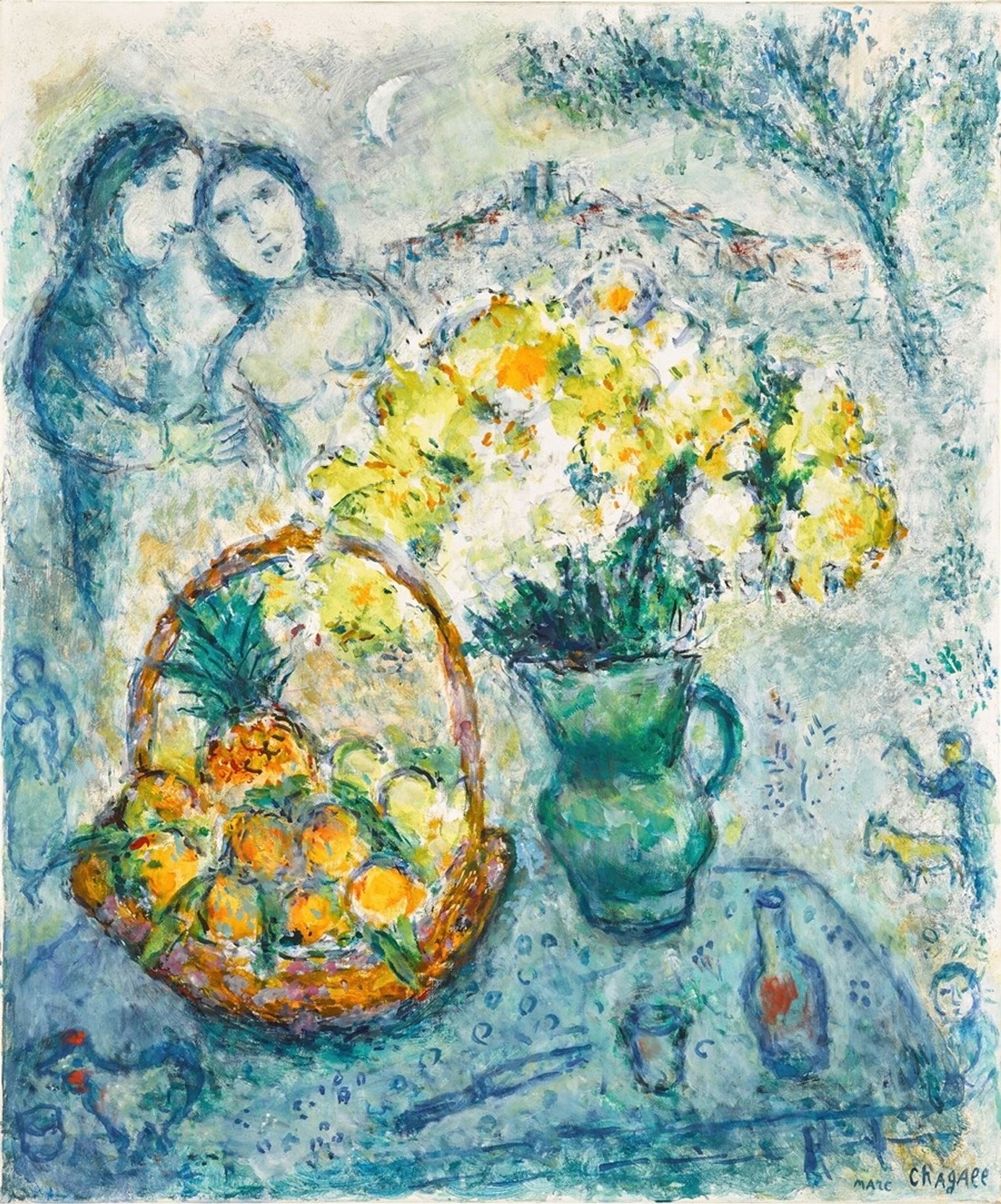 Le bouquet jaune et la corbeille de fruits à l’ananas by Marc Chagall
