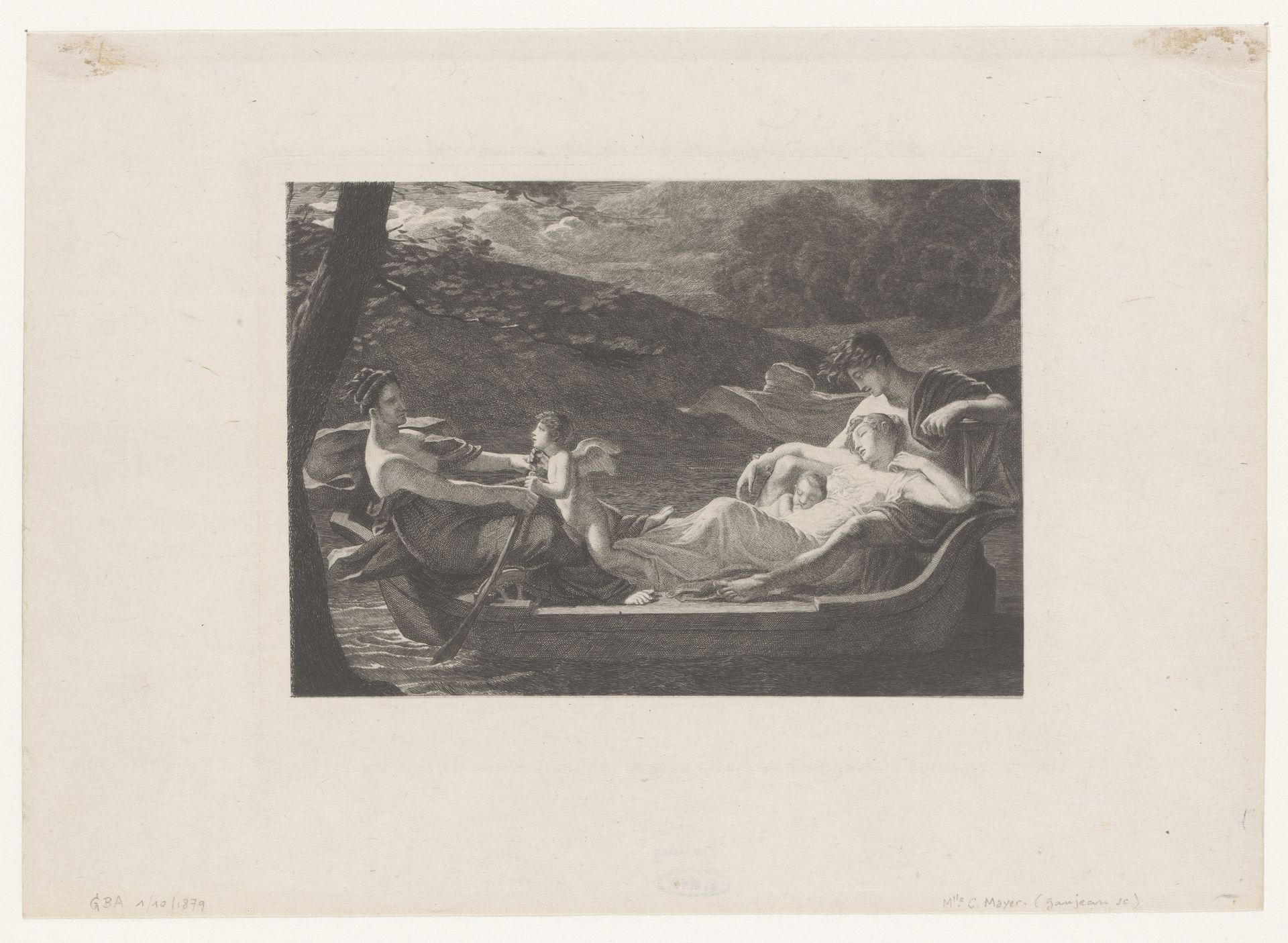 Geluk en Liefde roeien de boot van een jong gezin by Eugène Gaujean