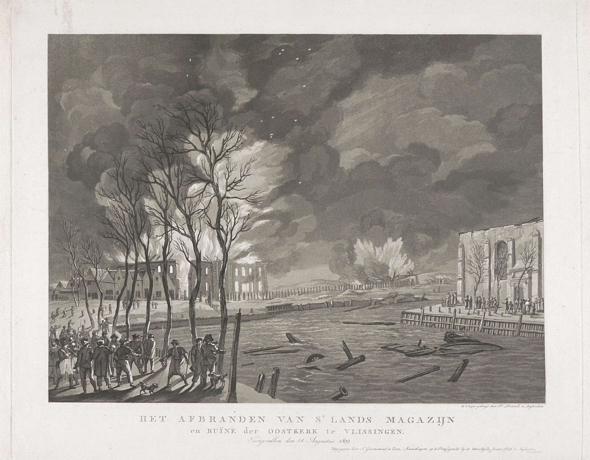 Afbranden van 's Lands zeemagazijn te Vlissingen, 1809 by Friedrich Christoph Dietrich