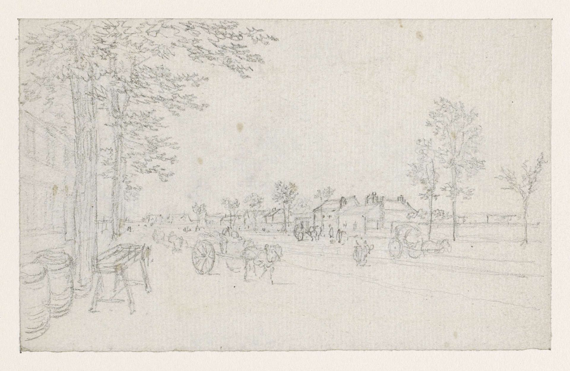 Weg buiten de stad met karren by Georges Michel
