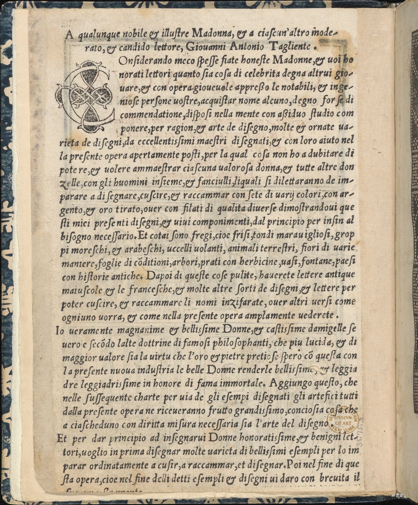 Essempio di recammi, title page (verso) by Giovanni Antonio Tagliente