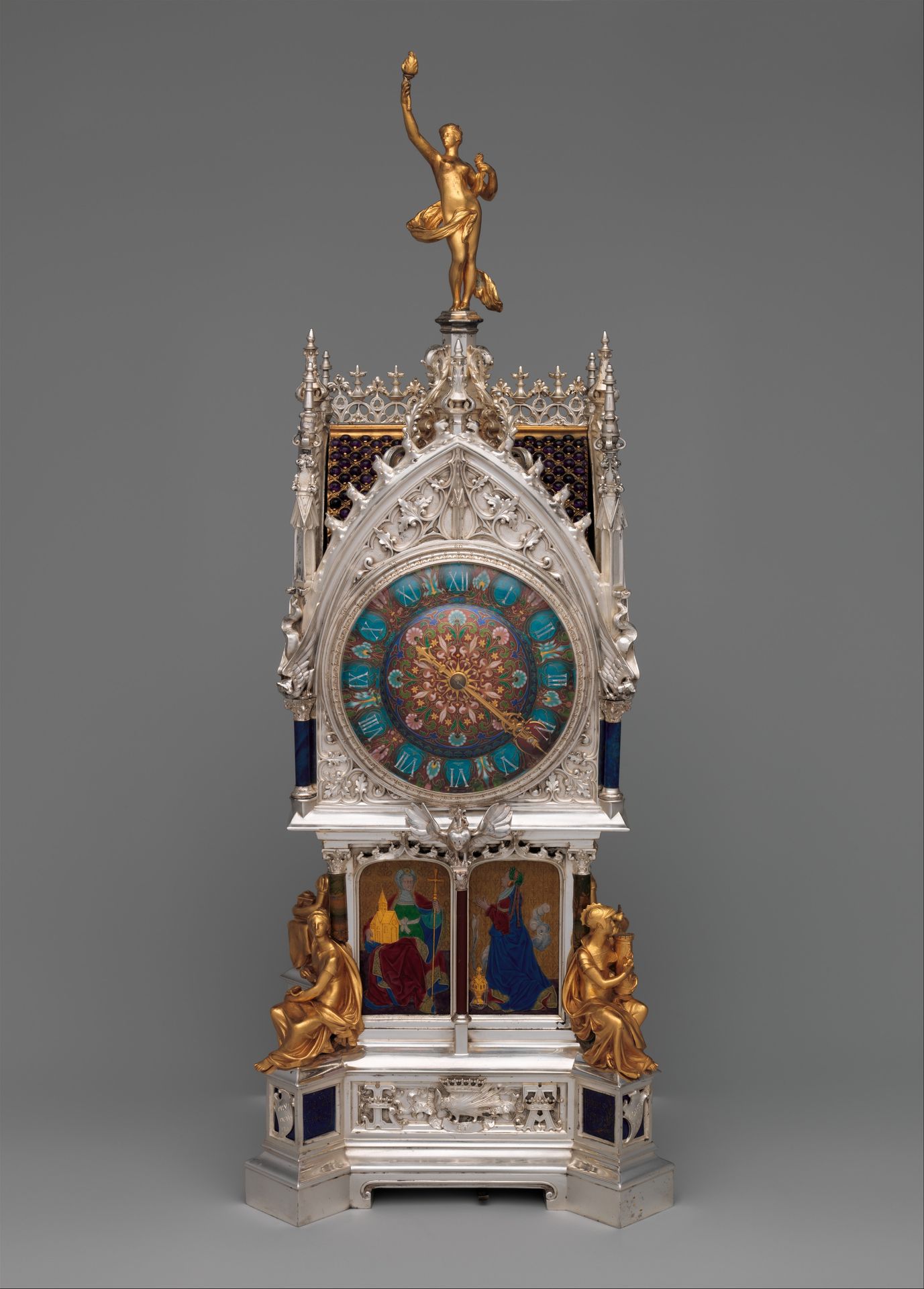 Table clock with calendar by Lucien Falize