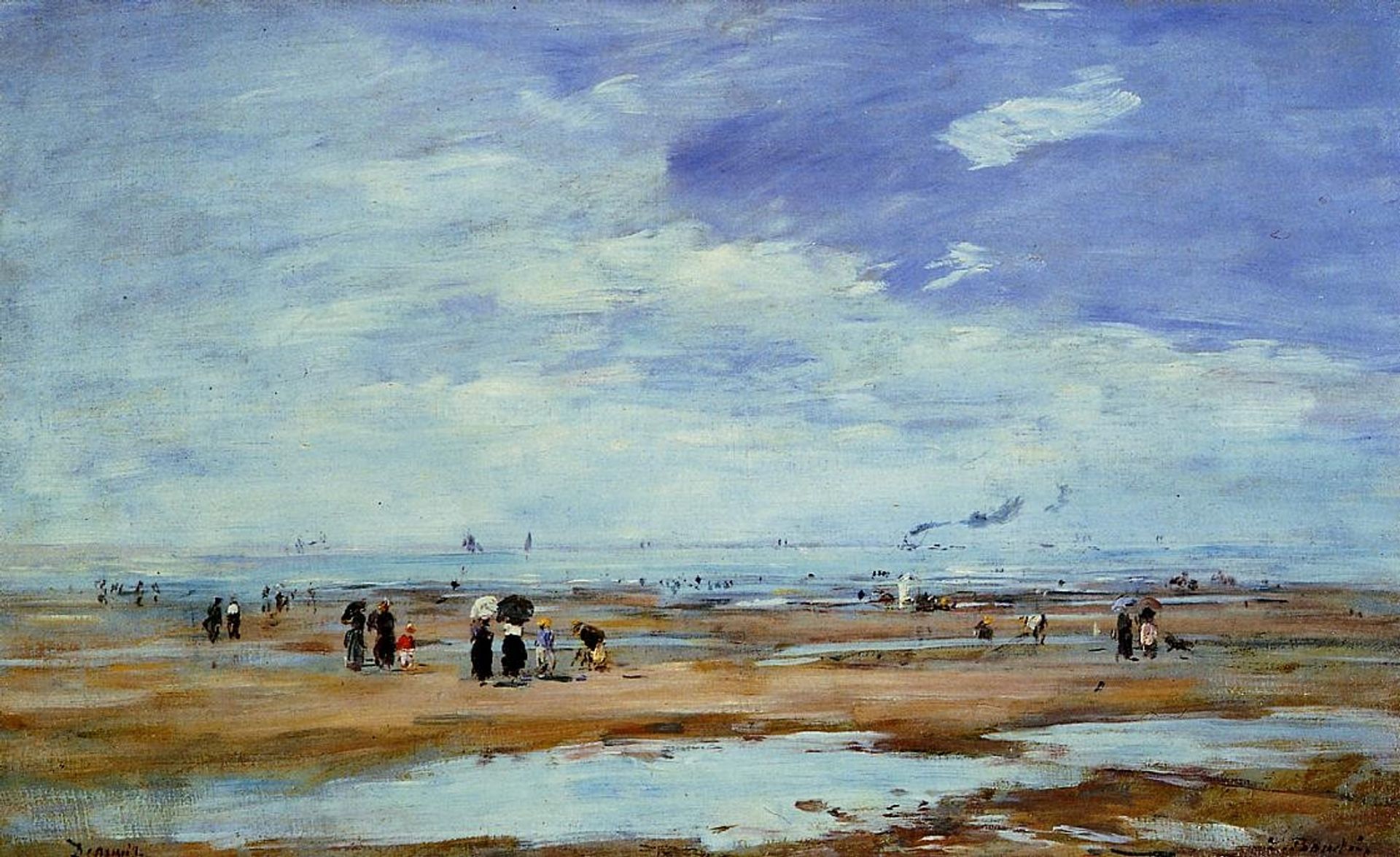 Deauville, the Beach, Low Tide by Eugène Boudin