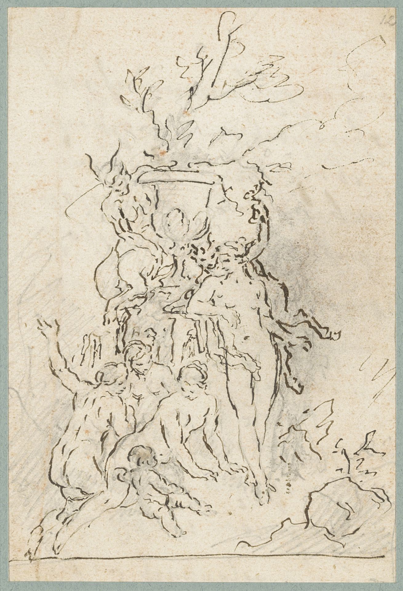 Nimfen en saters opgesteld rondom een siervaas by Franz Anton Maulbertsch