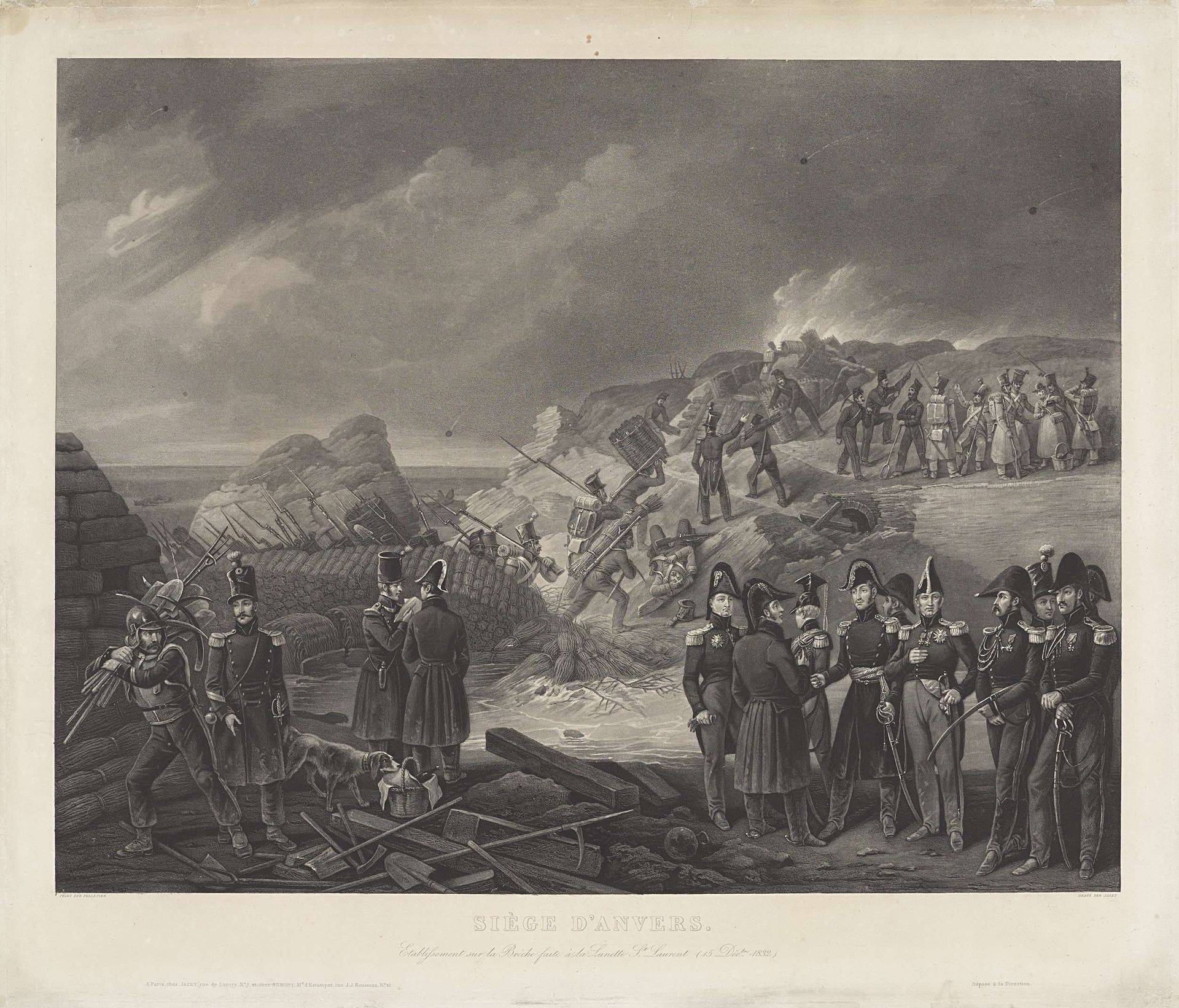 Franse leger op de veroverde lunet van Saint-Laurent, 15 december 1832 by Jean Pierre Marie Jazet
