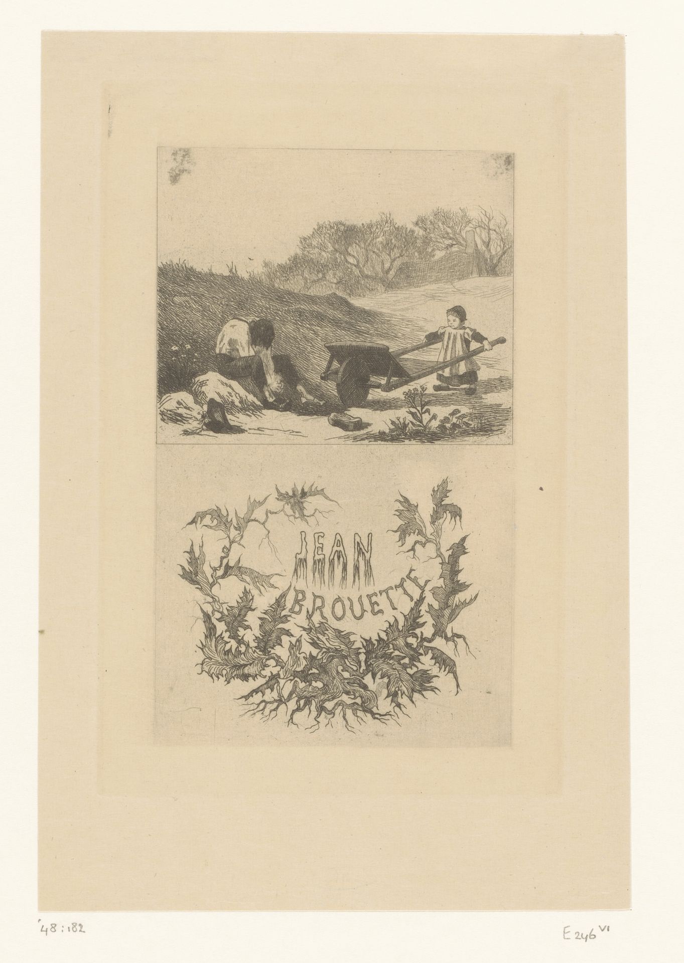 Man en kind met kruiwagen by Felicien Rops